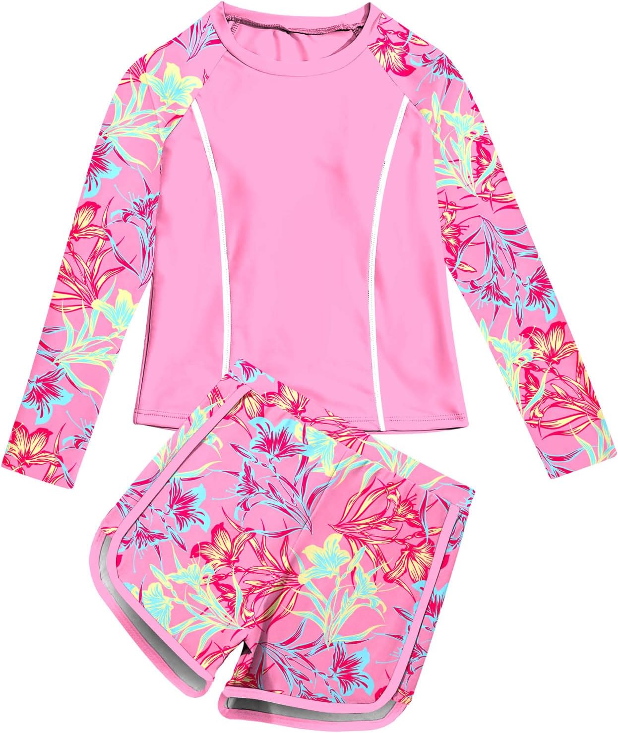 Vogseek Girls Rash Guard Swimsuits 2 Piece Bathing Suit UPF 50+ Summer Swimwear Size 7-12T