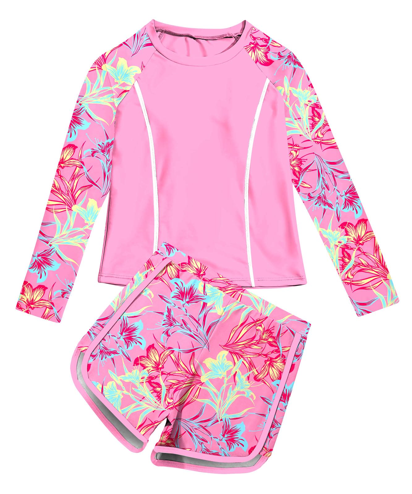 Vogseek Girls Rash Guard Swimsuits 2 Piece Bathing Suit Size 7-14T