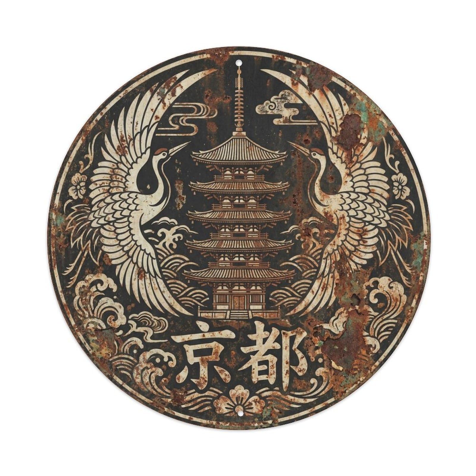 Vintage Travel Kyoto Japan Divine Vintage Metal Tin Sign Plaque Wall Decor for Cafe, Club Bar, Office, Garden Metal Poster 8x8Inch