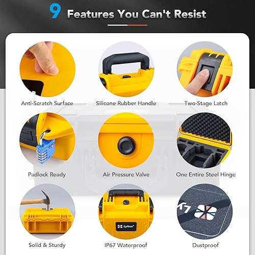 Miniatura 5 de Lykus Titan MM410 - Carcasa rígida impermeable (amarillo) para DJI Mini 4 ProMini 3Pro y DJI RC 2RCRC-N2N1, soporta 7 baterías y cordón RC solo funda