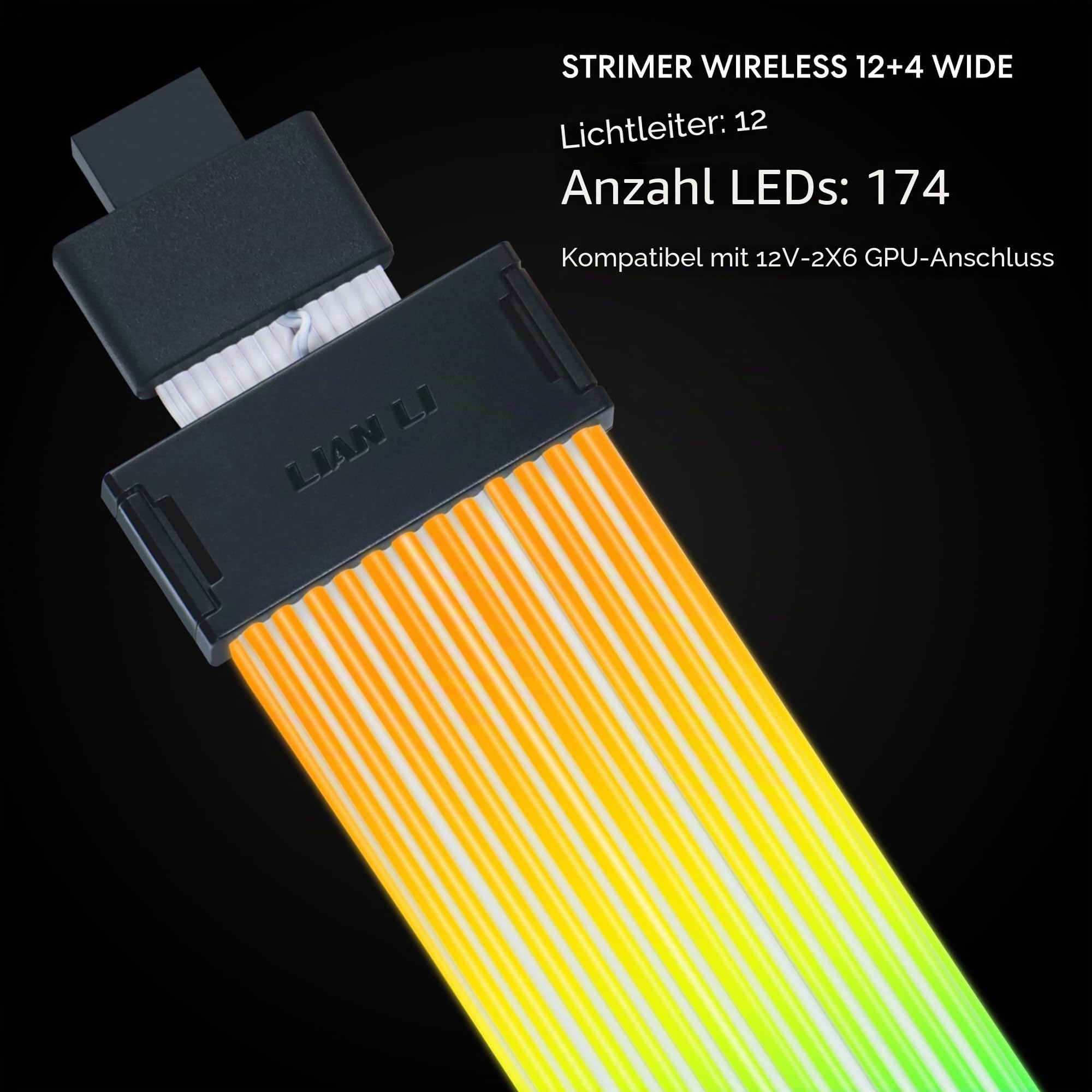 Lian Li Strimer Kabelloses 16-poliges RGB-Strom-Verlängerungskabel mit kabelloser Steuerung, 12 LED-Streifen; für die Verwendung ist EIN Controller erforderlich (PW16-121W)