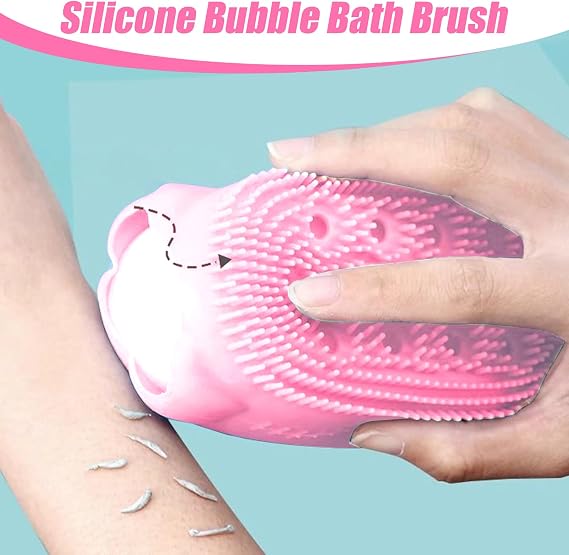 Silicone Shower Scrubber - Silicone Body Brush | Soft Skin Cleansing Brush | Double-Side Massage Bath Scrubber | Ergonomic Back | Shower for Body for Travel Home Use
