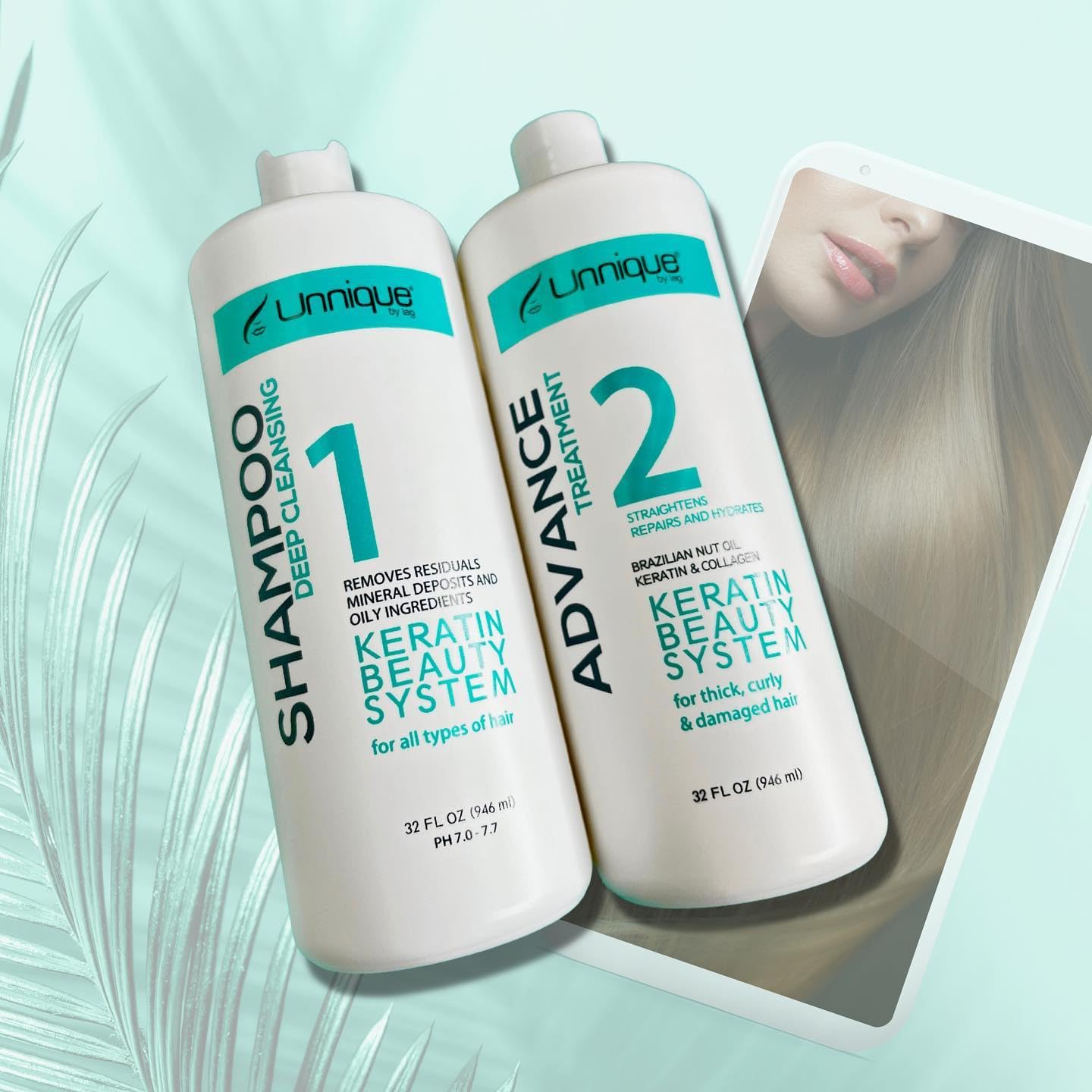 UNNIQUE KBS Prime Keratin Hair Treatment Kit - Keratina Brasileña for Ultimate Hydration & Shine - Ideal for Treated, Wavy or Dull Hair 32Oz