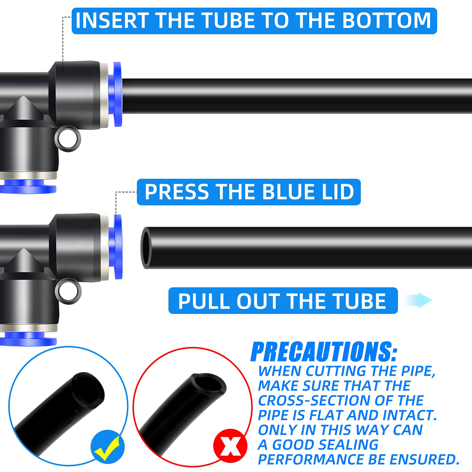 10 piezas azul de 10 mm de diámetro exterior en T de 3 vías empujar para conectar neumáticos accesorios (PE-10) — view 5