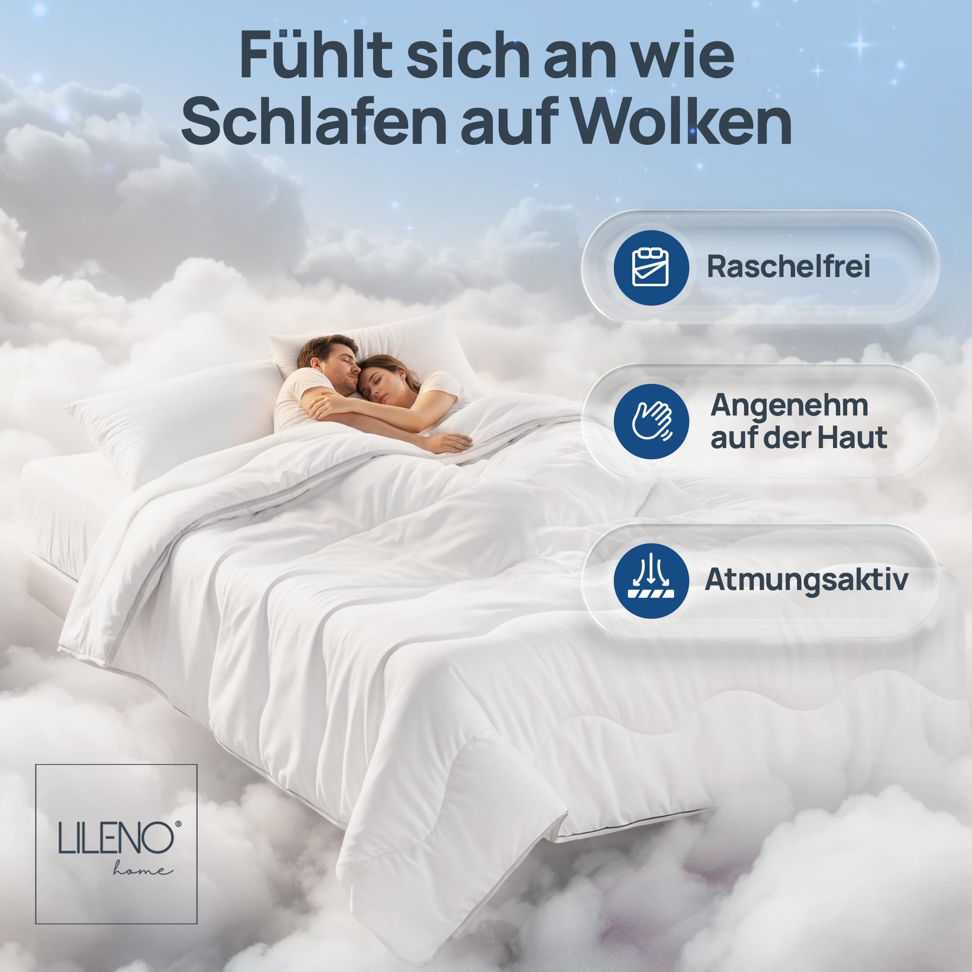 LILENO HOME 4 Jahreszeiten Bettdecke 155x220 | 2-in-1 Knopfsystem | Allergiker Decke 155x220 mit Sanitized Hygiene Funktion | Oeko-Tex Klasse 1 | 95 °C waschbar | Made in EU | Hotel Qualität