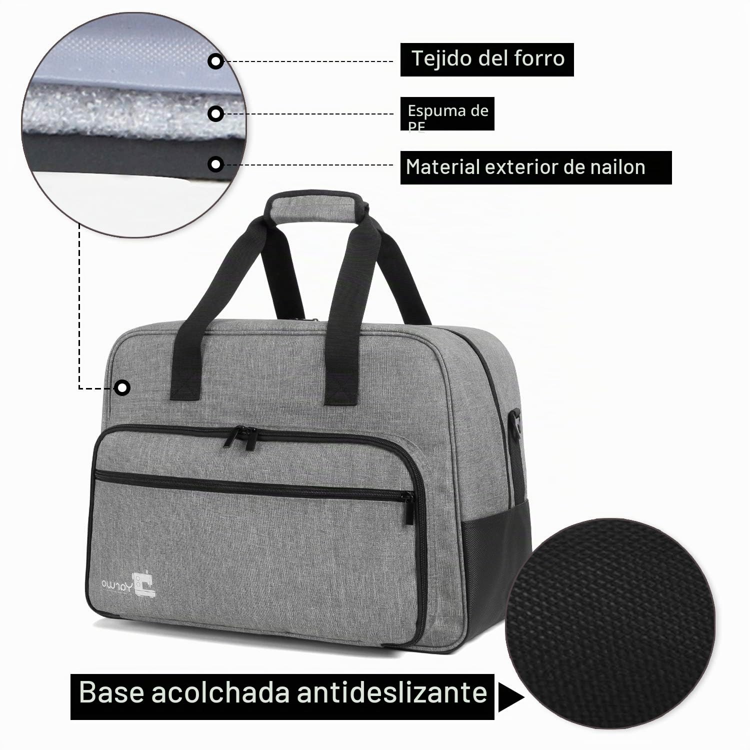 Yarwo Maletas de Transporte para Máquinas de Coser, Bolsa para Máquina de Coser Adecuado para la mayoría de Las máquinas de Coser universales, con Acolchado y Fondo Antideslizante, Gris