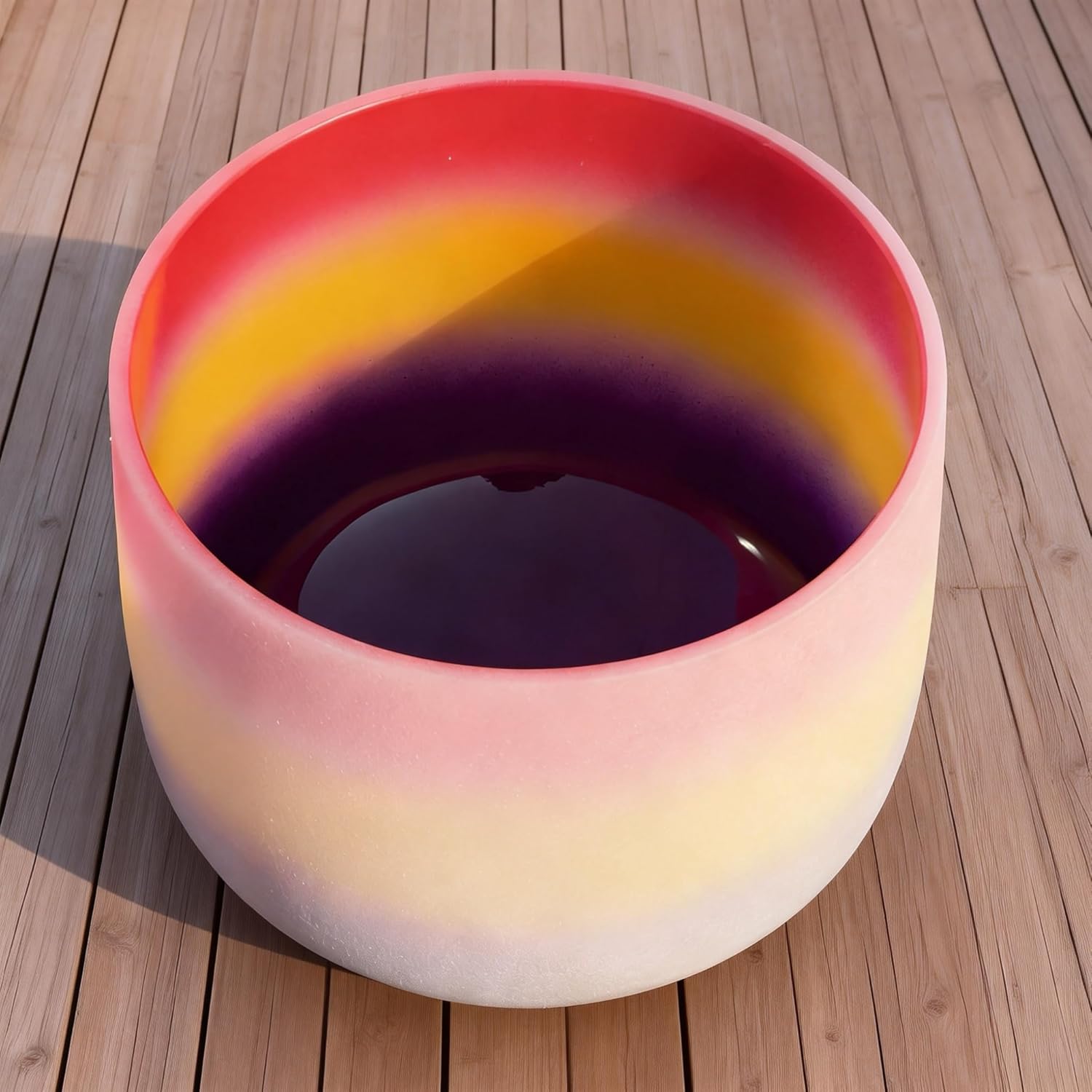 432 Hz C Note Root Chakra Rainbow Colored Frosted Quartz Crystal Singing Bowl 8 Inch Sound Healing