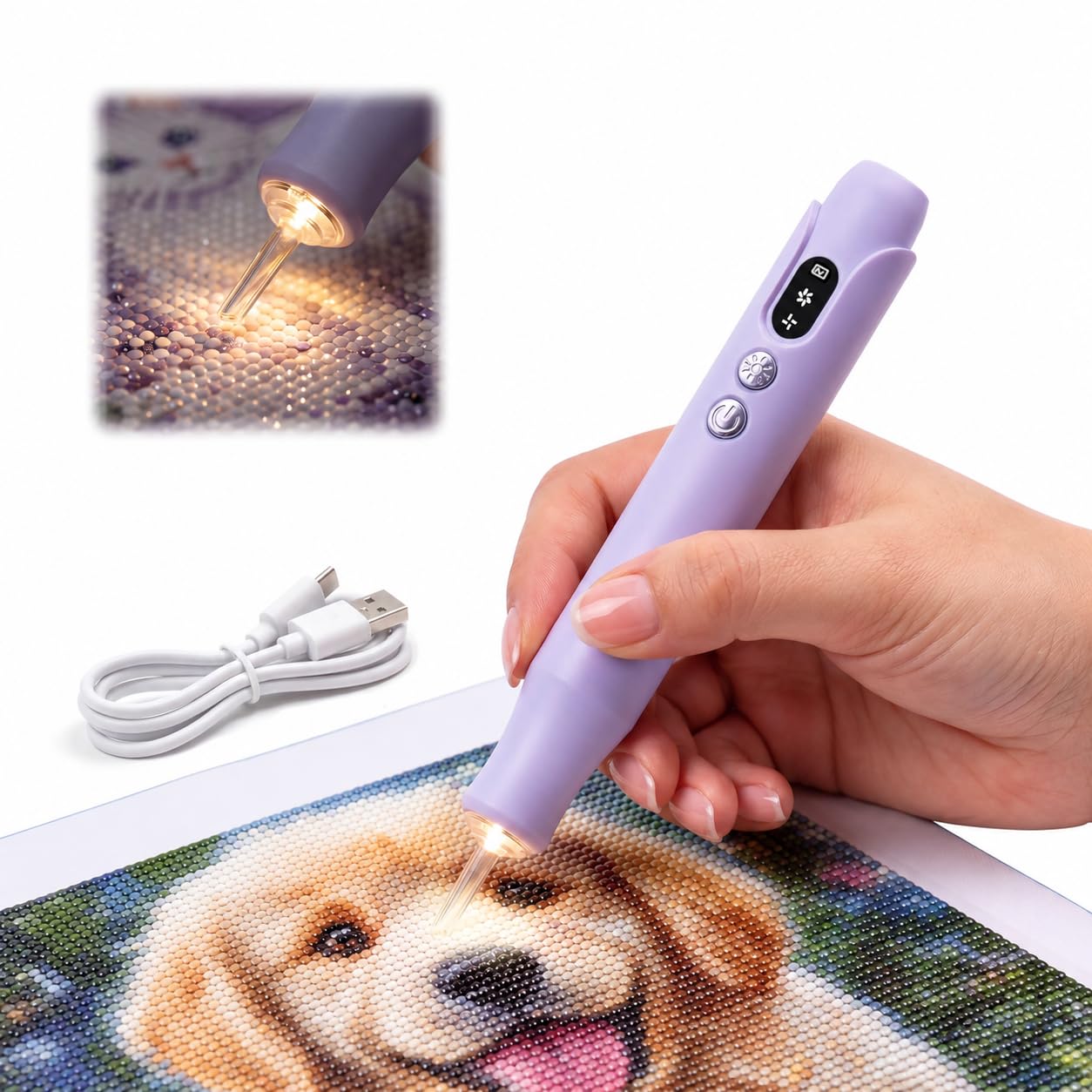 iKDSAW Elektrischer Diamond Painting Stift Set, kabelloser automatischer Diamant-Malstift mit Beleuchtung