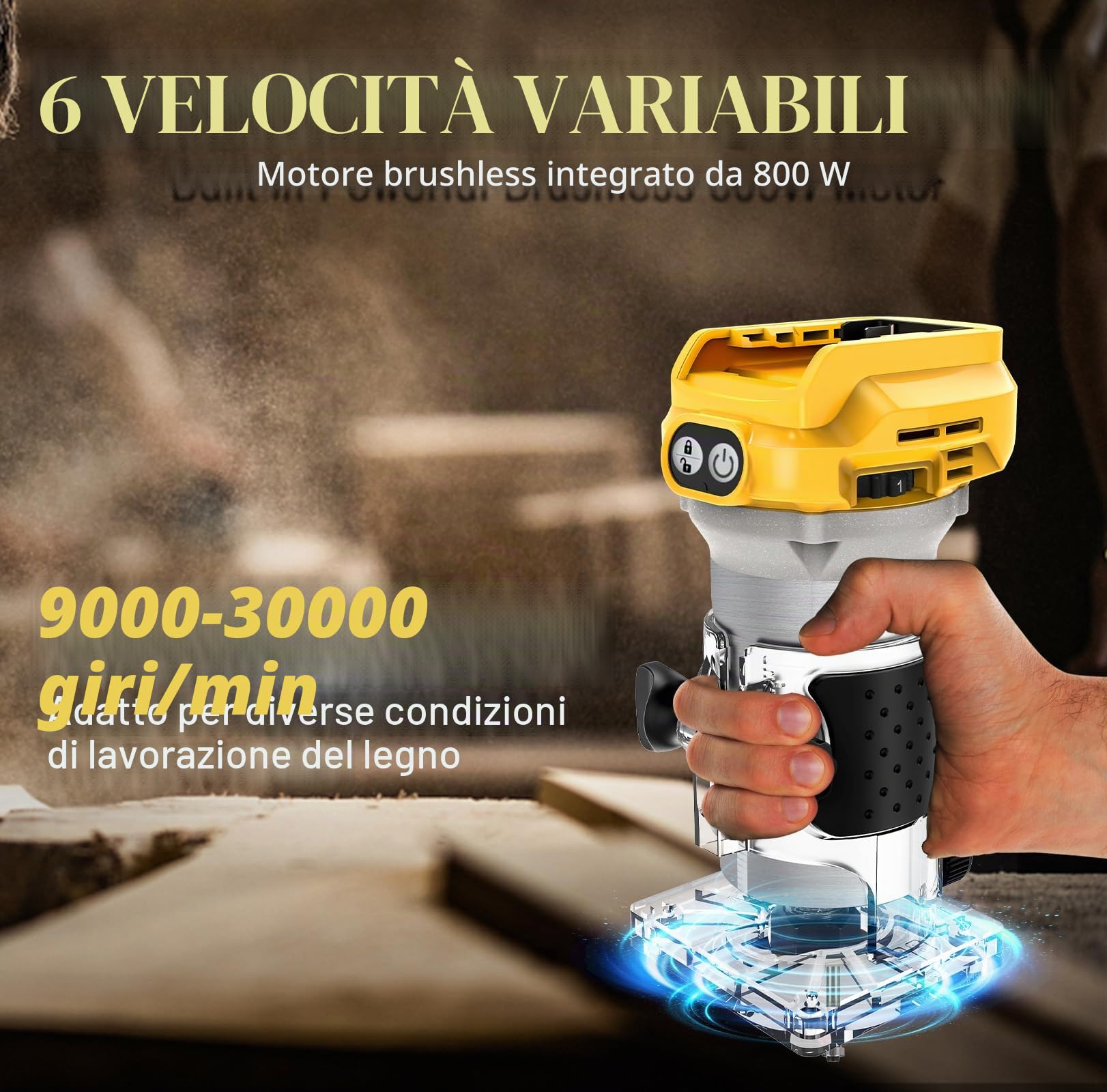 WingFly Fresatrice per Bordi a Batteria per Dewalt 18 V, 20 V, Rifilatore Fresatrice Portatile Senza Spazzole per Lavorazione del Legno, con Set di Frese da 15 Pezzi
