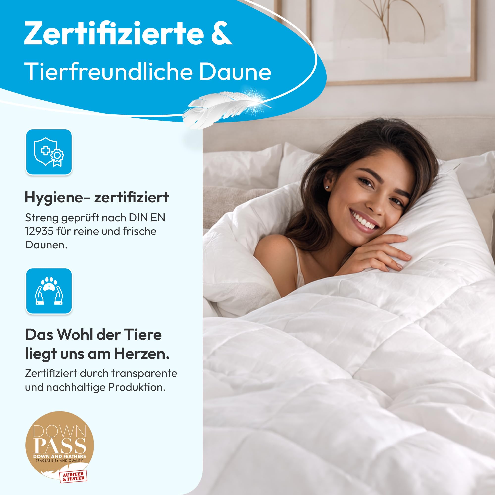 Daunendecke 135x200 | 100% Daunen% Federn - Ganzjahresdecke 135x200 | Feuchtigkeitsregulierend, ohne störende Federkiele und ideal für Allergiker | Daunenbettdecke | Made in Germany