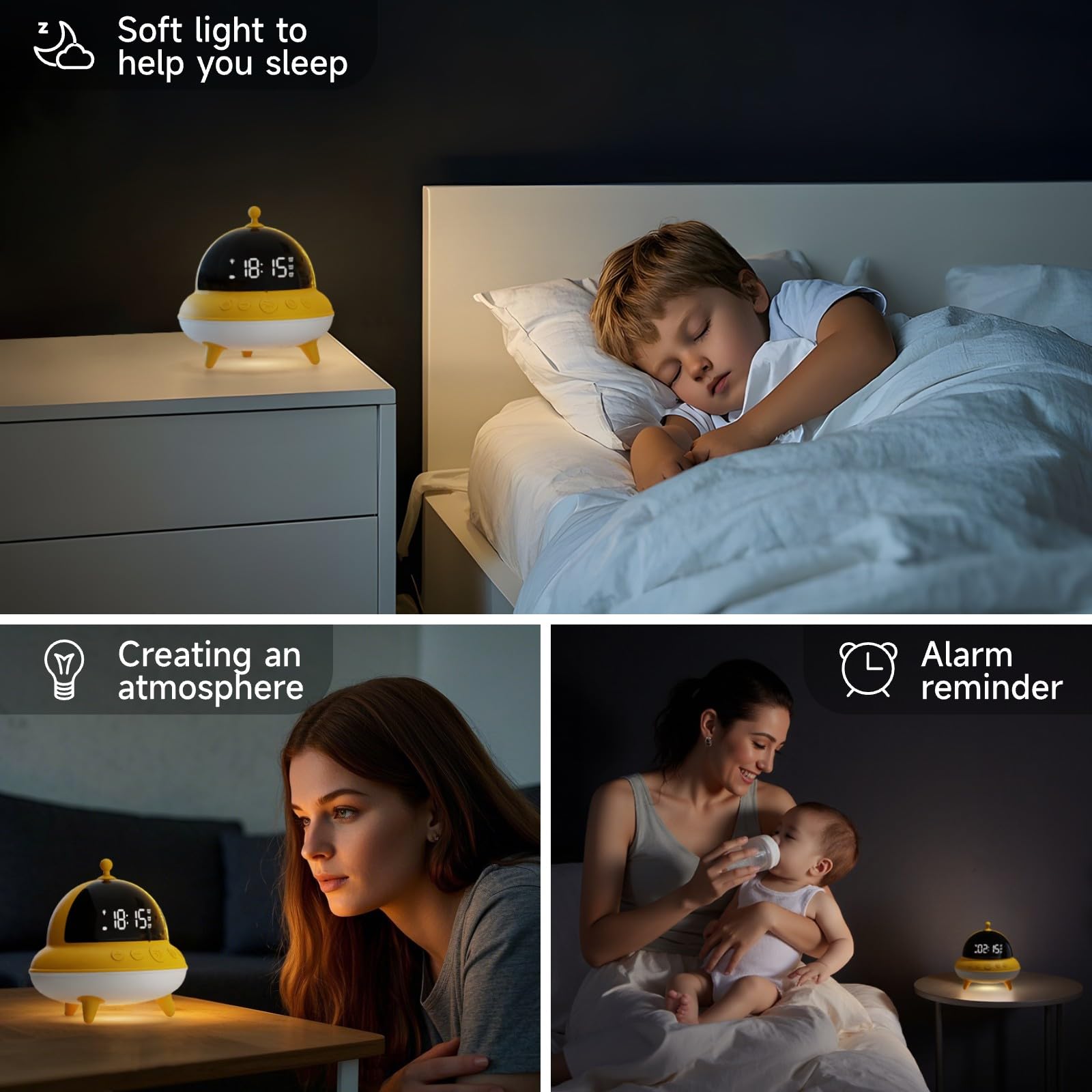 BEAVERLAB - Sveglia per bambini e ragazzi, con 7 colori, luce notturna per bambini, 0 dB, carica USB-C e batteria da 15 giorni, per camera da letto