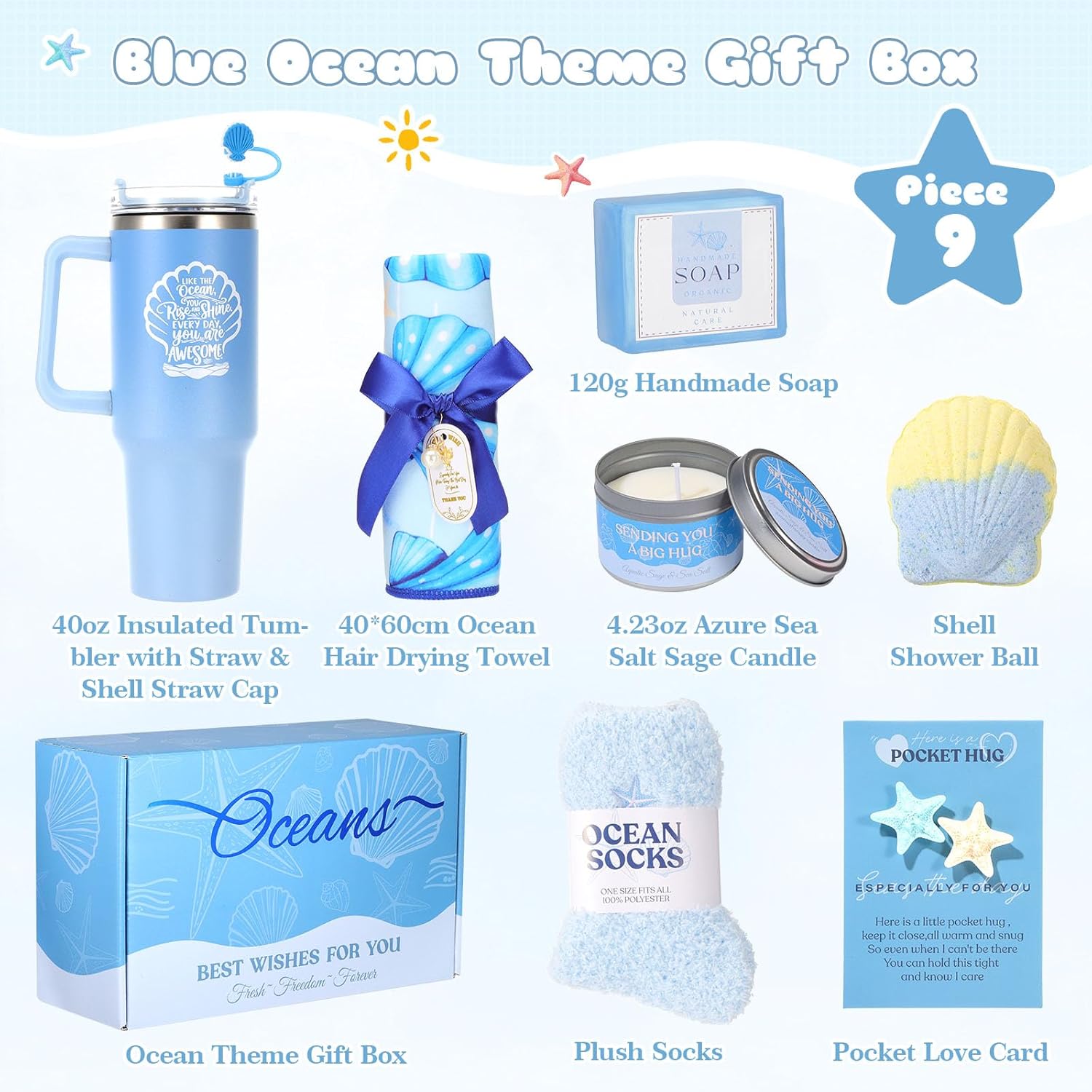 Birthday Gifts for Women Blue Ocean Gifts Box Set Self Care Gifts for Mom Girlfriend Wife Sister Her Best Friend,Relaxing Spa Gift Baskets for Women Get Well Soon Sympathy Gift Care Package for Women - Image 2