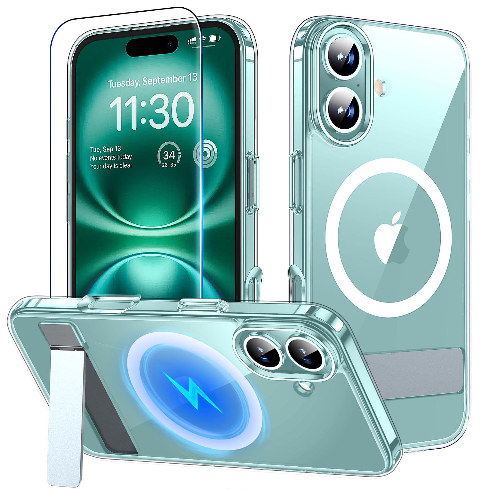 xiwxi for iPhone 16 Case with Kickstand,[Compatible with Magsafe][1*Screen Protector],Military-Grade Protection & Anti-Yellowing,Magnetic Phone Case