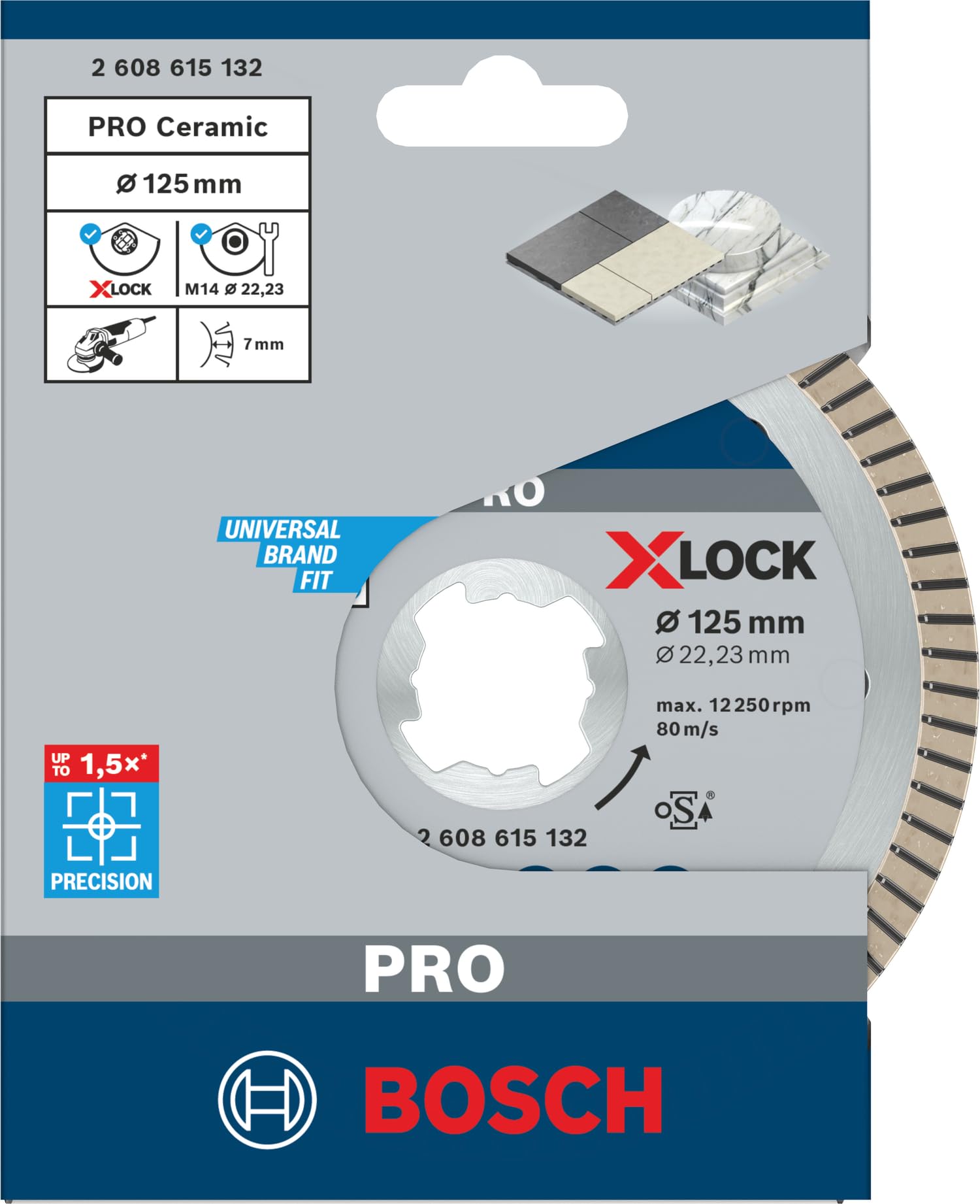 Bosch 1x Disque à tronçonnage diamant PRO Ceramic pour petites meuleuses angulaires, X-Lock (pour Marbre, Carreaux de Hard Ceramic, Ø 125 mm, Professional Accessoire Petite meuleuse angulaire)