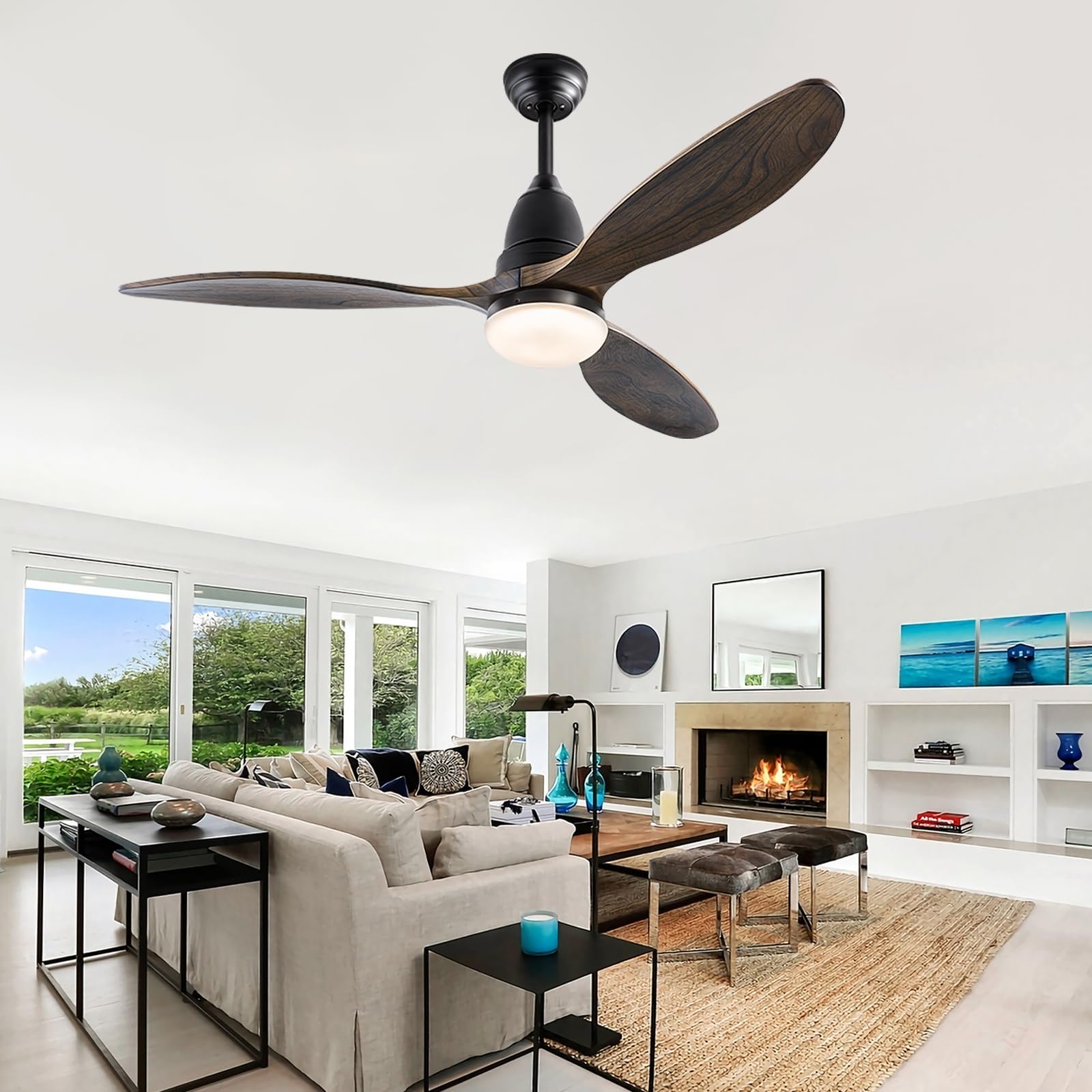 Ventilateur de plafond 42'' en bois avec éclairage et télécommande pour salon