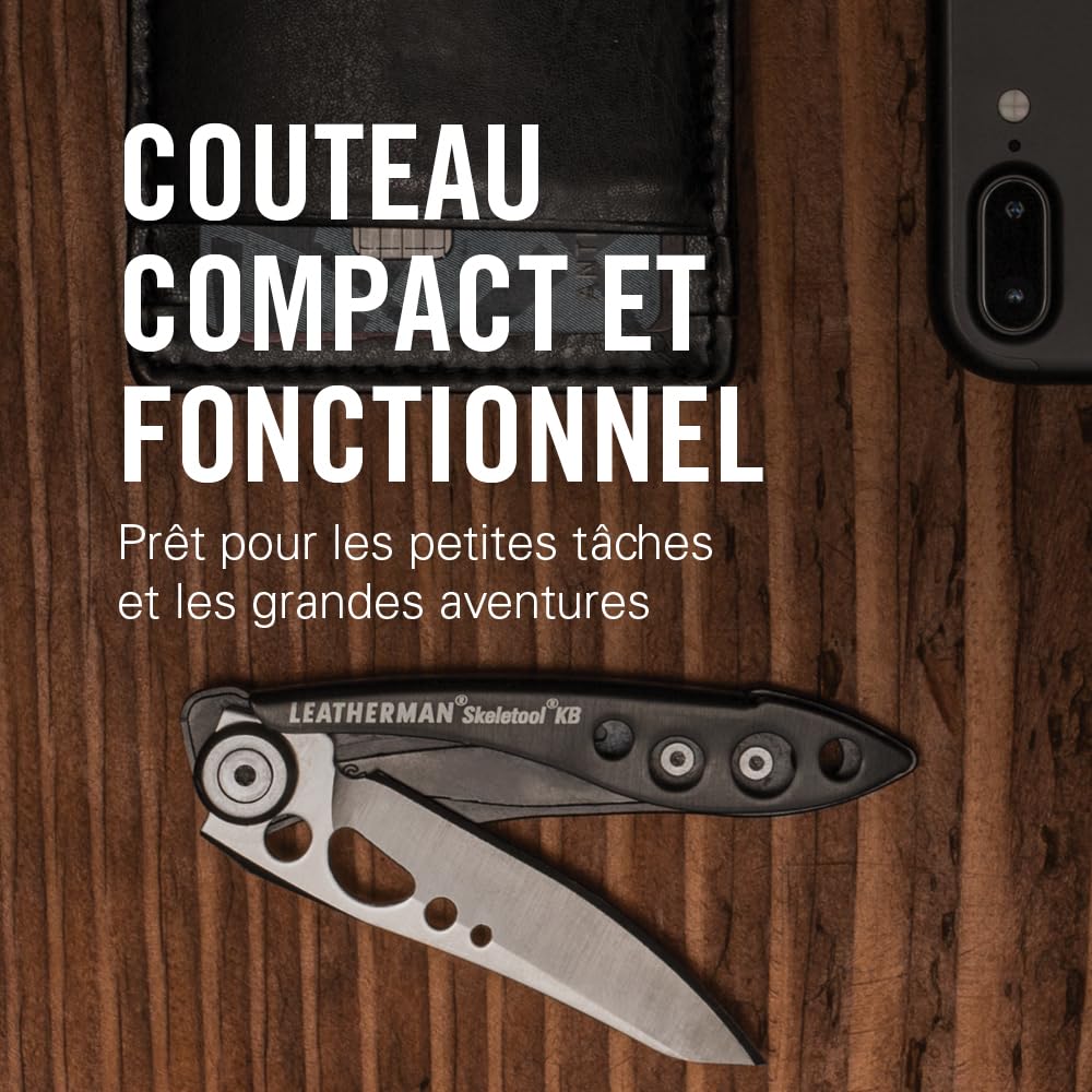 Leatherman Skeletool KB - Couteau de Poche Noir avec Lame en Acier Inoxydable et Décapsuleur - Noir