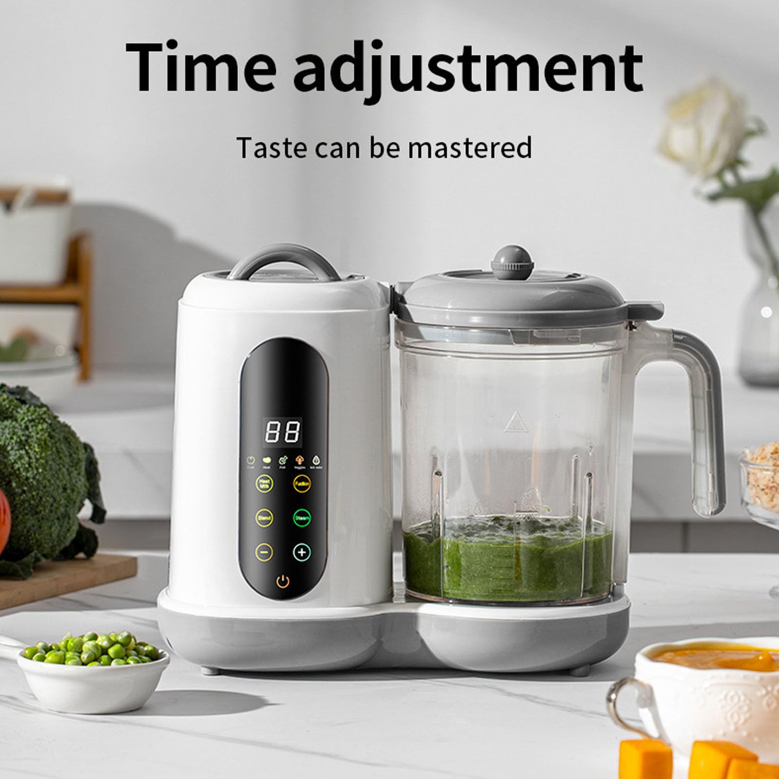 Fabricante de alimentos para bebés, Procesador de alimentos para bebés de gran capacidad de un paso Cocina automática molienda bebé vaporizador y mezclador de puré con (Enchufe de la UE)