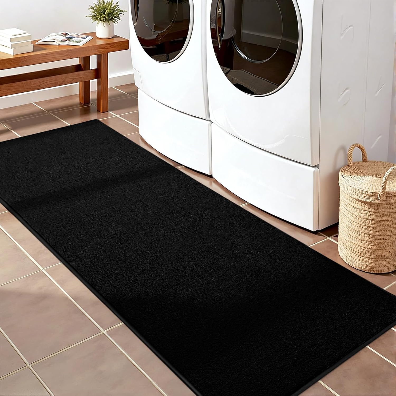 Vasofe Black Hallway Runner Rug,2x6 Feet Non Slip Runners,Indoor Thickened Memory Foam Bedside Rugs for Bedroom Nursery Dorm Kids Boys Room, Washable Low Pile Shag Fluffy Carpets for Entrance Hall