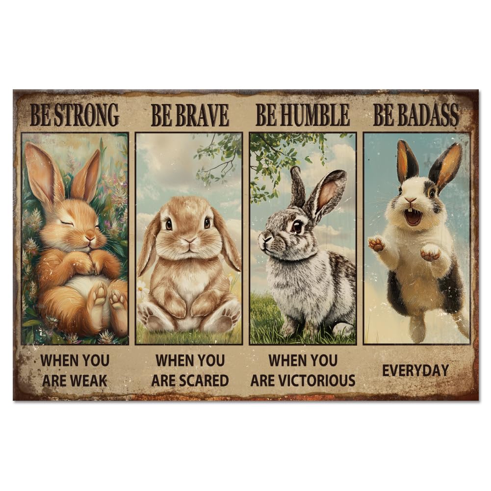 GLOBLELAND Funny Rabbit Metal Tin Sign 8x12in Vintage Inspirational Text Painting Tin Signs Cute Animal Wall Poster Plaque for Home Office Bedrooms Living Rooms Kitchens Hallways Gift