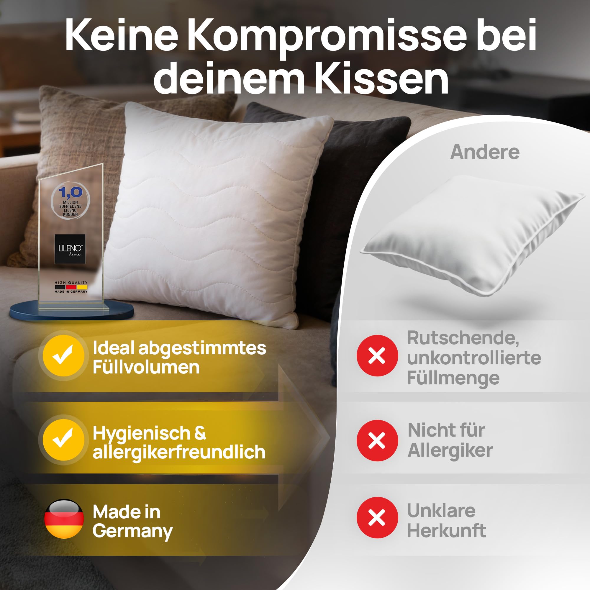 LILENO HOME Poduszka 50 x 50 cm [zestaw 2 sztuk] jako poduszka dekoracyjna z zamkiem błyskawicznym do regulacji, nadaje się do prania w temperaturze do 95°C, sofa i poduszka dekoracyjna na kanapę