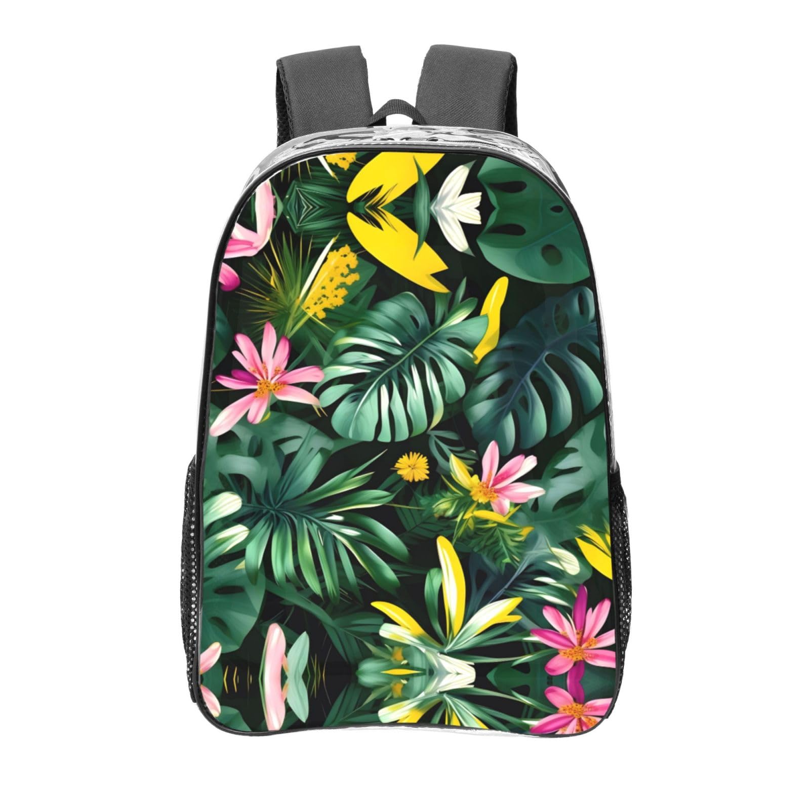 Sac à dos transparent imprimé feuilles tropicales et fleurs One Size - 8