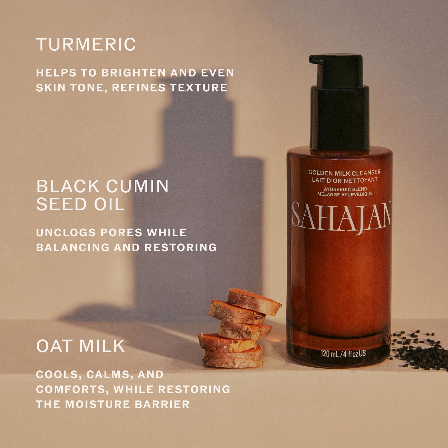 Sahajan Golden Milk Cleanser with Turmeric, Vitamic C + Black Cumin Seed Oil | Ayurvedic Clean Gentle Daily Milky Gel Cleanser | Unclogs Pores, Refines Texture, Calms Redness | 4 fl oz - Image 2