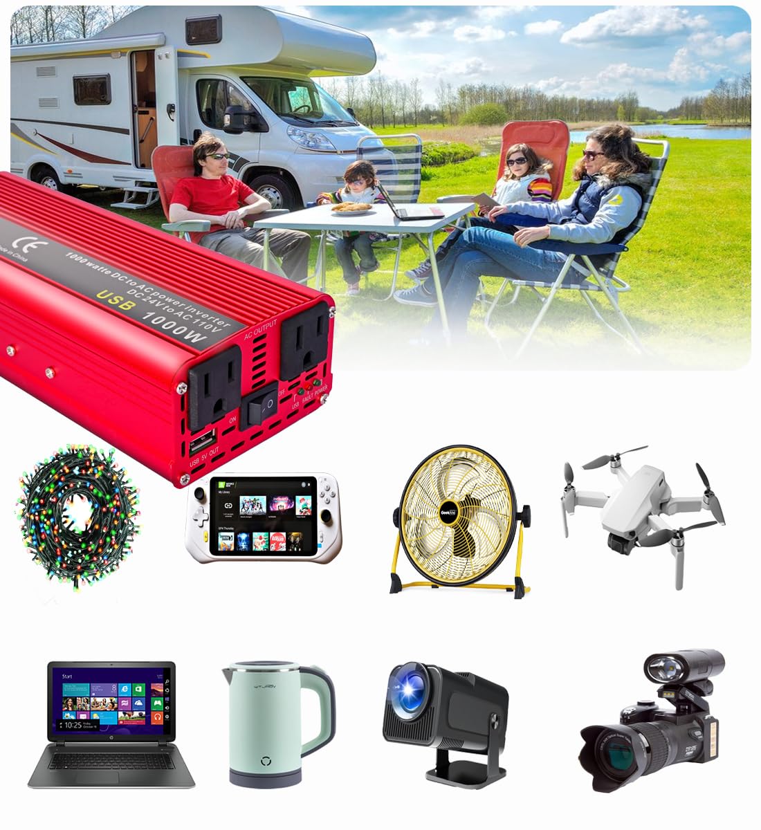 Amazon.co.jp: 1000W パワーインバーター 24V~110V 修正正弦波カー