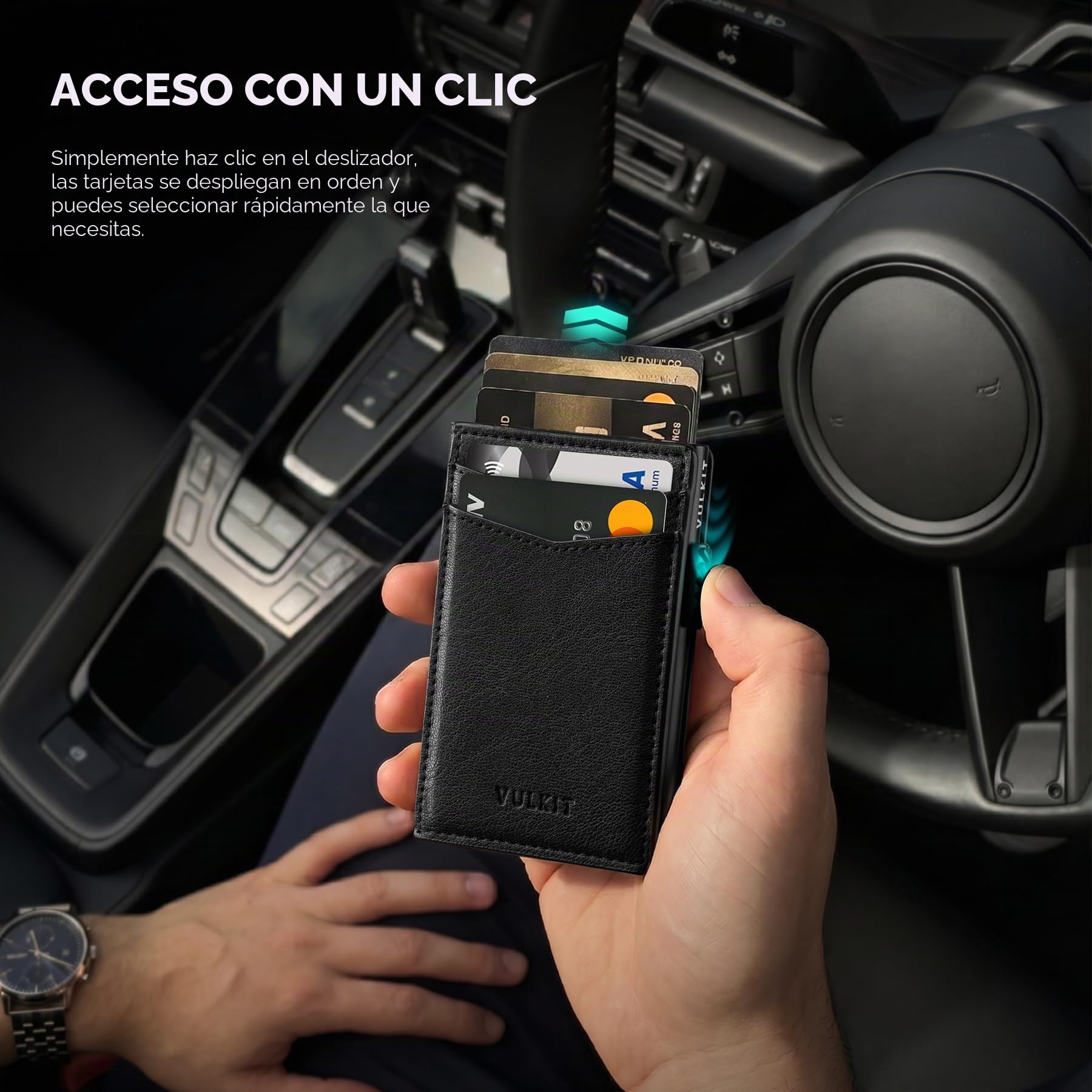 VULKIT Tarjetero de Crédito Cartera de Piel para Tarjetas Automático Estuche para Tarjetas de Visita Emergente para Tarjetas y Notas RFID Bloqueo Tarjetero Minimalista