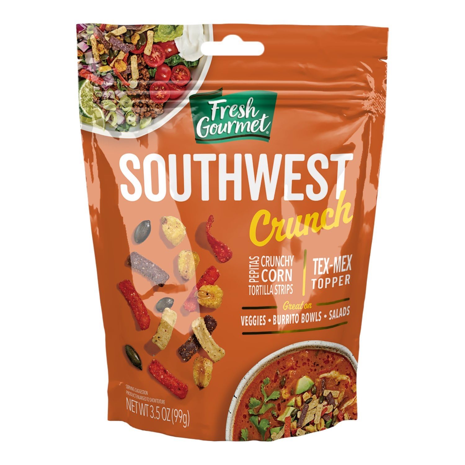 Fresh Gourmet Savory Southwest Crunch Tex-Mex Topper - 3.5oz Pouch, Single | Southwest Flavor & Crunch | Perfect for Meals & Snacks