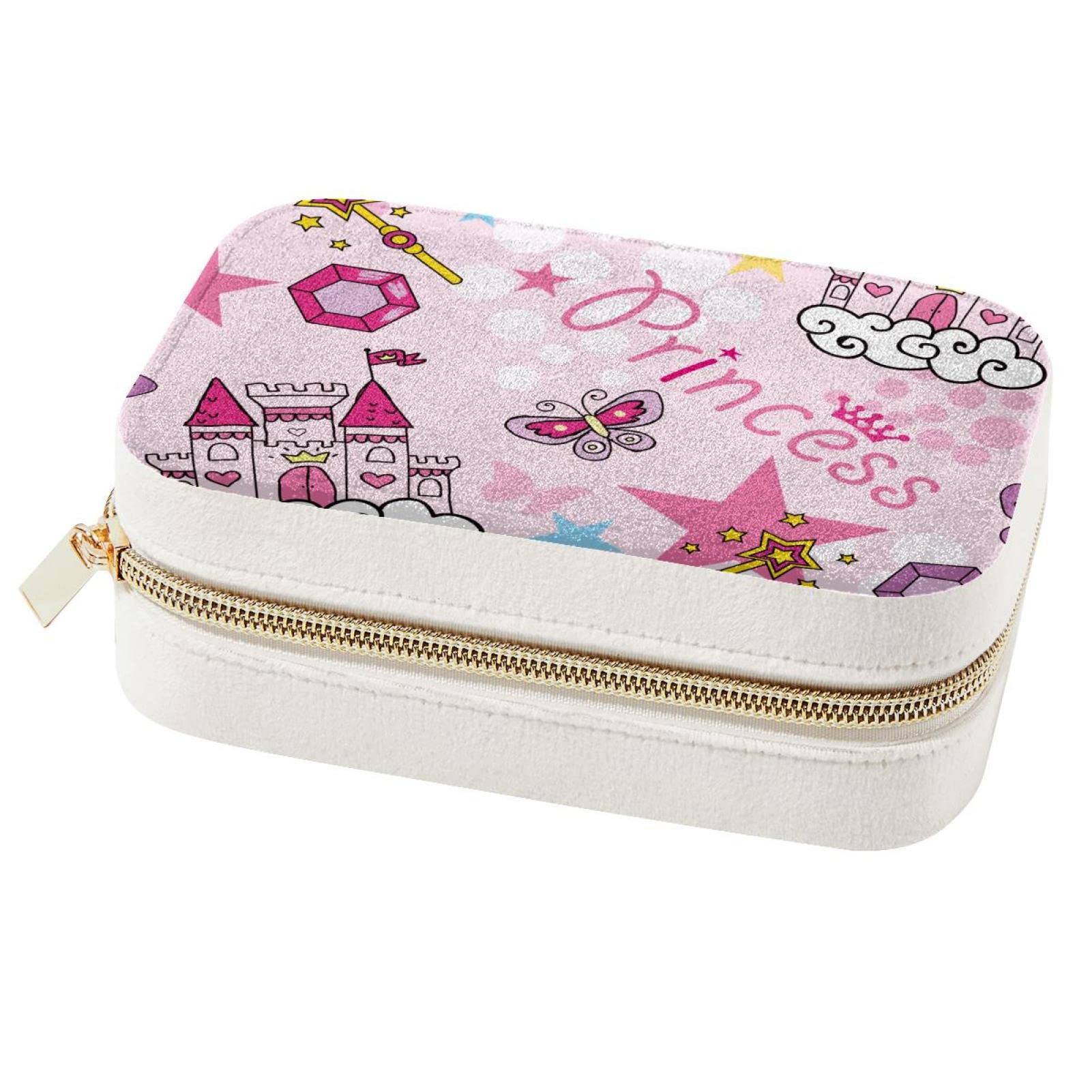 Boîte à bijoux de voyage château rose portable pour vos vacances et week-ends