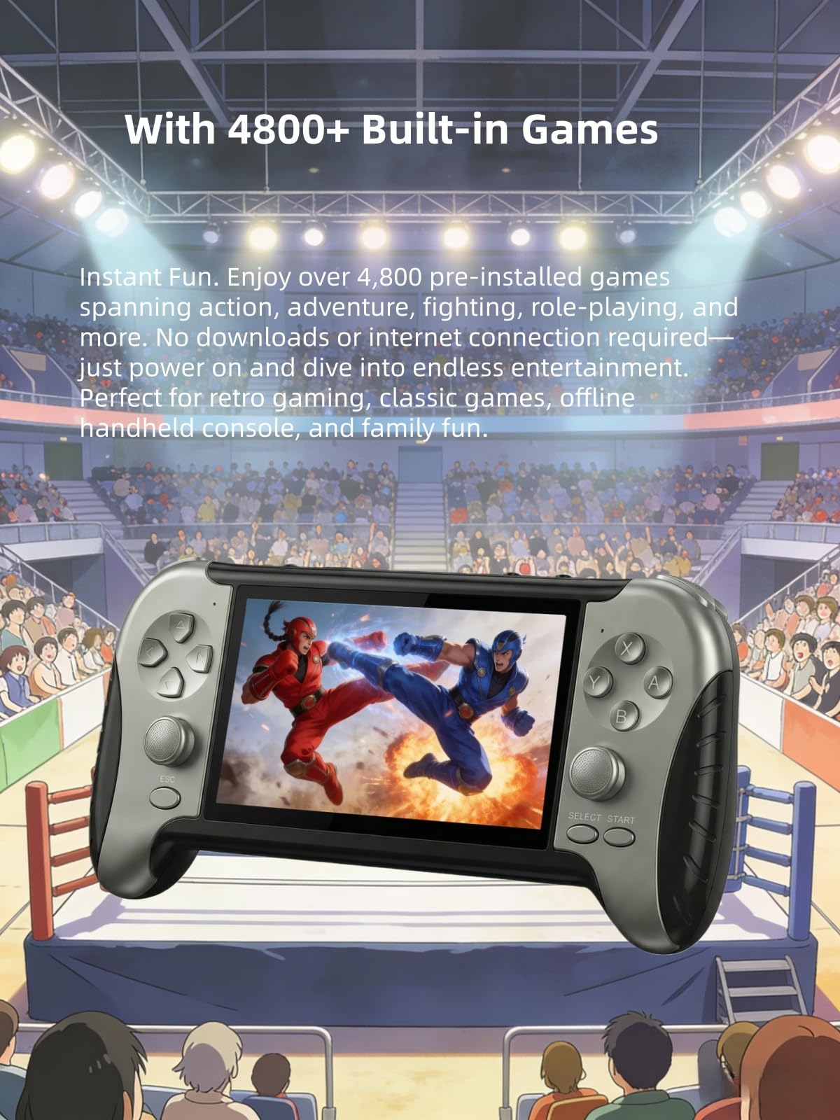 Console de Jeux rétro YHFITN avec écran HD de 4,3 Pouces, Jeux intégrés, Sortie TV, Lecteur vidéo/Musique et Batterie Rechargeable. Cadeau d'anniversaire idéal pour Adolescents et Adultes.