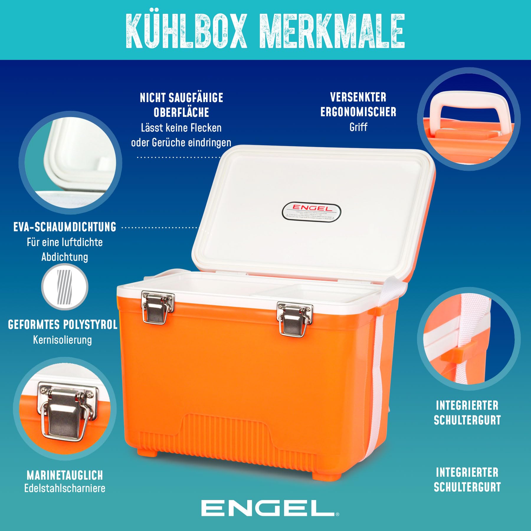 ENGEL Kühlbox 30qt (28,4 Liter) Auslaufsicher, Luftdicht, Tragbare, Kleine Kühlbox für Camping, Picknick, Wandern, Festival - Eisbox Ohne Strom für Männer & Frauen, 48,3 x 31,7 x 36,8 cm