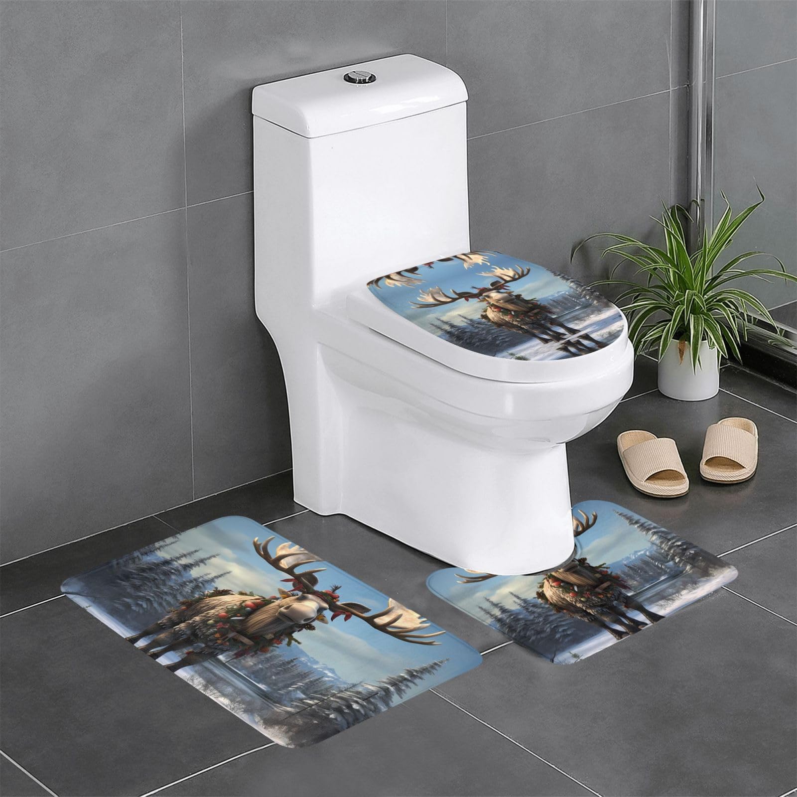Tapis de salle de bain anti-glisse avec motif élan de Noël : fini les sols mouillés aux toilettes