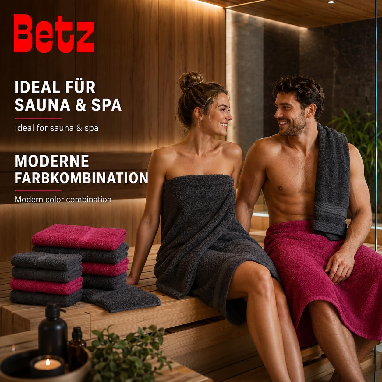 Betz 12-TLG. Handtuch-Set Palermo 100% Baumwolle 2 Liegetücher 4 Handtücher 2 Gästetücher 2 Seiftücher 2 Waschhandschuhe Farbe Cranberry und anthrazit