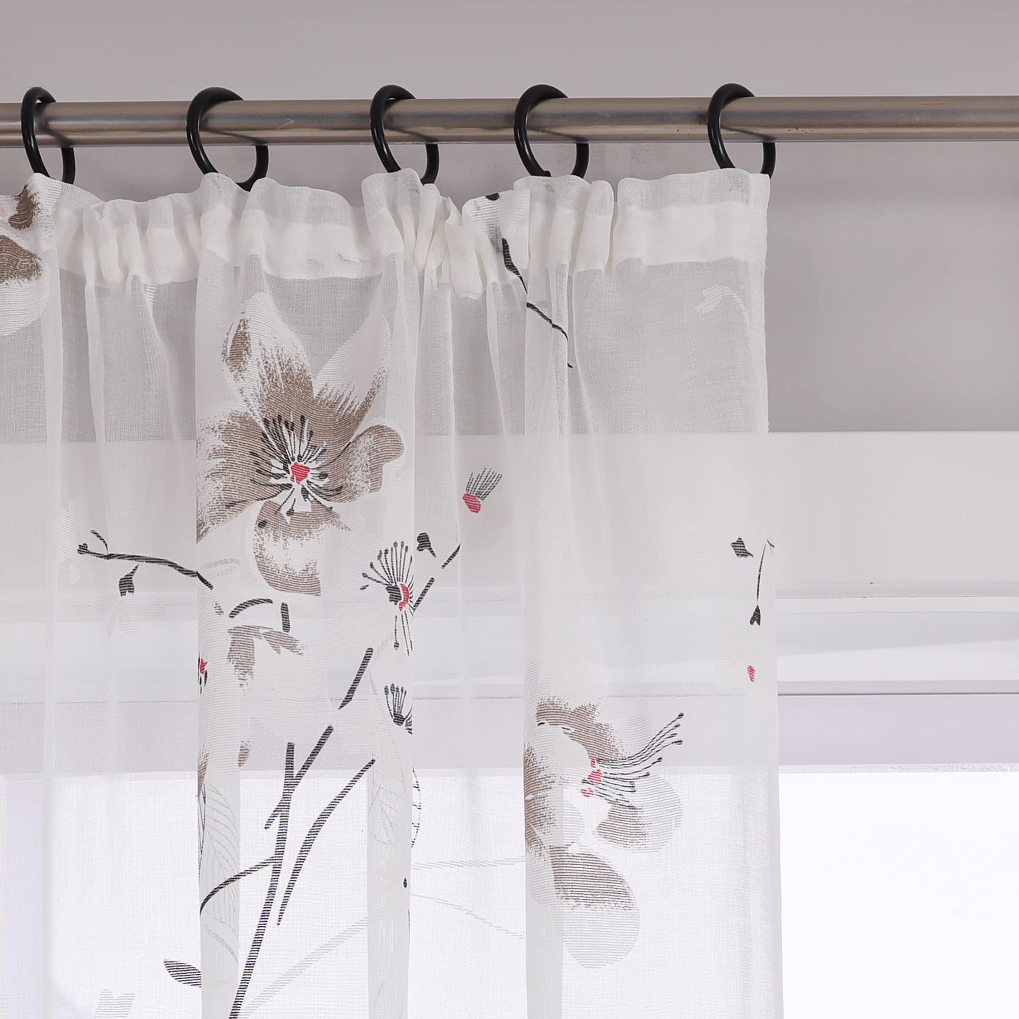 Delien Tenda in voile con fettuccia arricciata, motivo floreale, larghezza 140 x altezza 245 cm, bianco | 1 pezzo, elegante motivo floreale burnout, tenda trasparente, tenda per soggiorno, leggera, ariosa, moderna