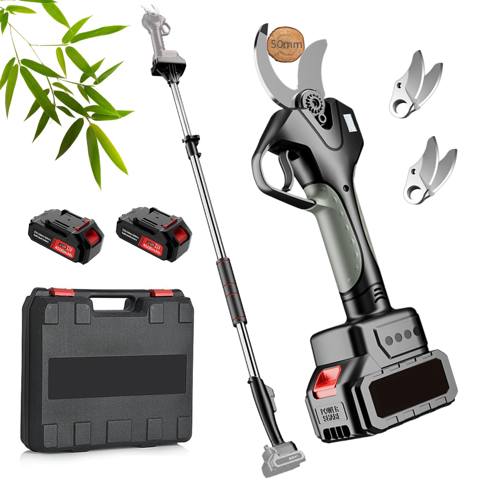 Forbici Potatura a Batteria con Asta, Cesoie Elettriche Professionali 2 x 4500 mAh, Display per Giardino, Frutteto