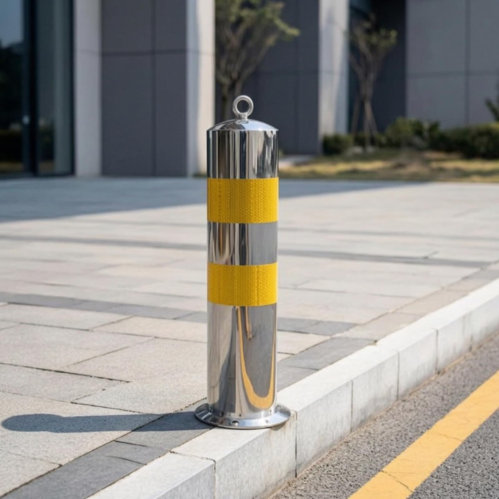 Milageto Borne de Sécurité Routière Poteau Balise Bollard Potelet en Acier Inoxydable Robuste Signalisation Réfléchissante Jaune pour Faible Luminosité, 159-550-1.5mm, Movable