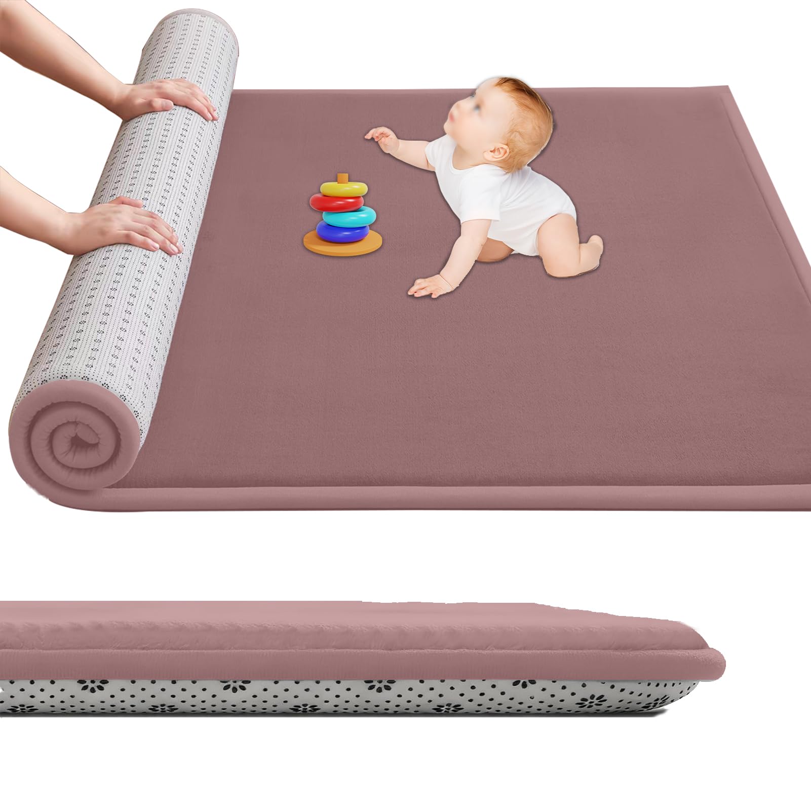 Large Nursery Carpets, Memory Foam Play Mat for Baby Non-Slip 3CM Thick 100 x 250 cm Children's Play Mat for Crawling Soft Play Tummy Time, Area Rug Playmat for Floor Living Room Tatami Modern