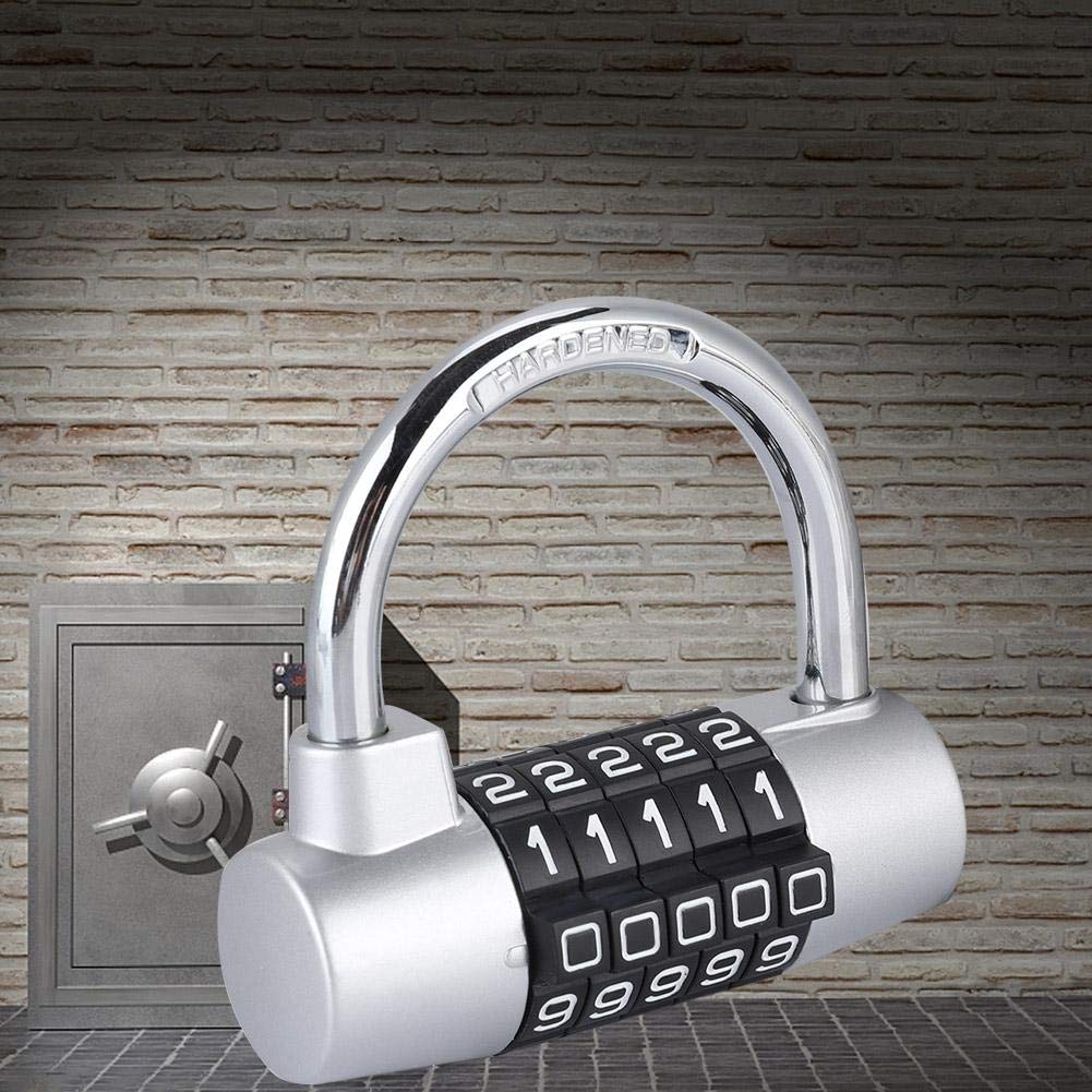 5 Digit Padlock, Zinc Alloy Locker Lock, Code Lock U-shaped Suitcase Door Combination Lock for Gym, School, Home, Office, Travel, Outdoor, Cabinet, Office(Silver)