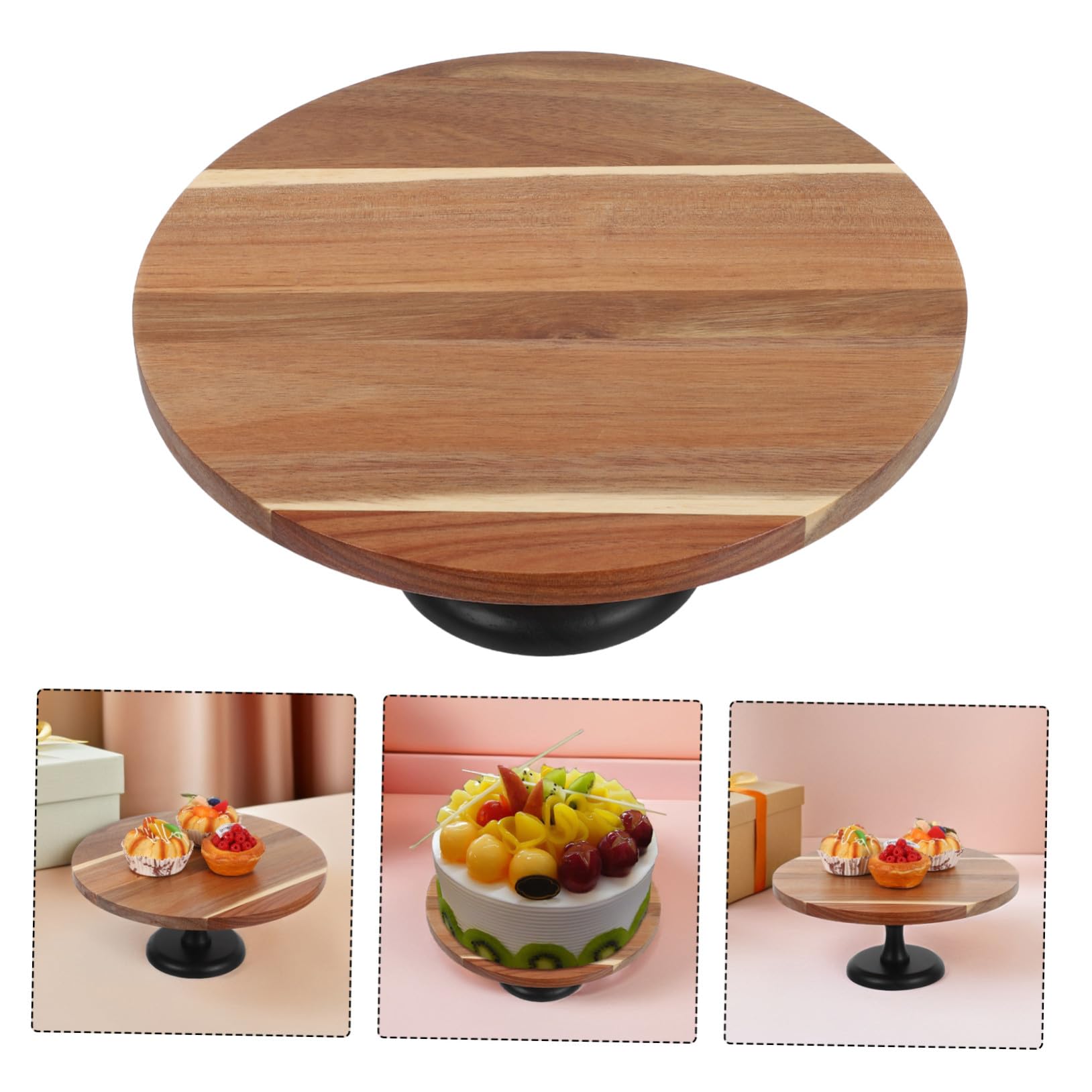 Cabilock Soporte De Madera De Acacia Para Tartas Bandeja Para Servir Aperitivos Expositor De Magdalenas Soporte Para Galletas Bandeja Para Frutas Para Tartas