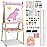 YOHOOLYO Kids Easel Wooden Children Art Easel Paper Roll,Double Sided Magnetic Whiteboard Chalkboard Dry Eraser Adjustable Height for Boys Girls Gifts