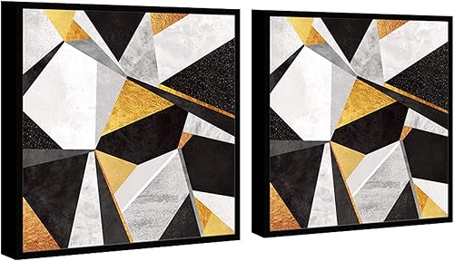 Miniatura 3 de Chic Home Decor Geo France - Juego de 2 piezas de lienzo enmarcado envuelto para pared, arte de pared con estampado giclée moderno, patrón de mármol
