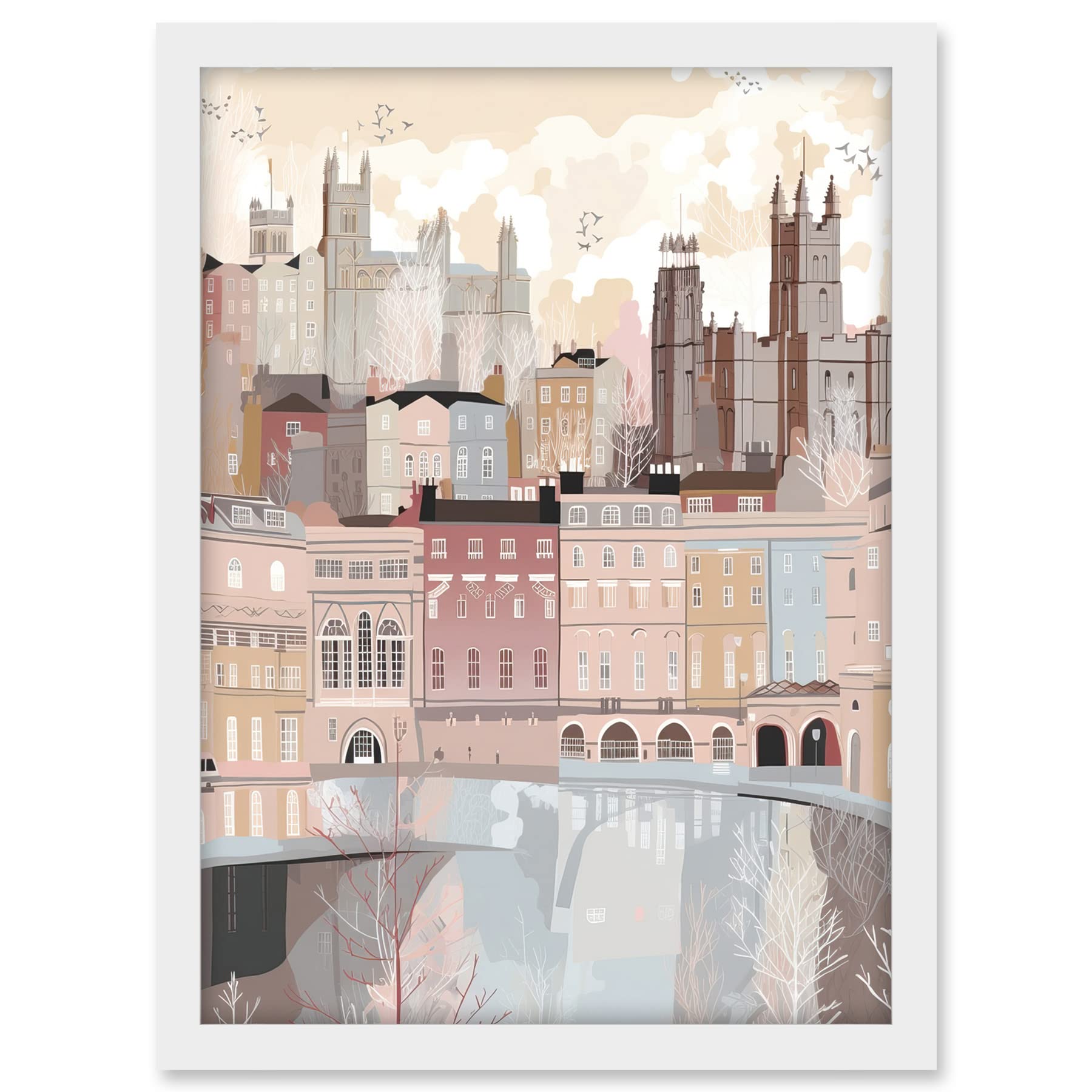 Artery8 Bath Georgian Architecture Pastel Colour Cityscape Artwork Framed A3 Wall Art Print