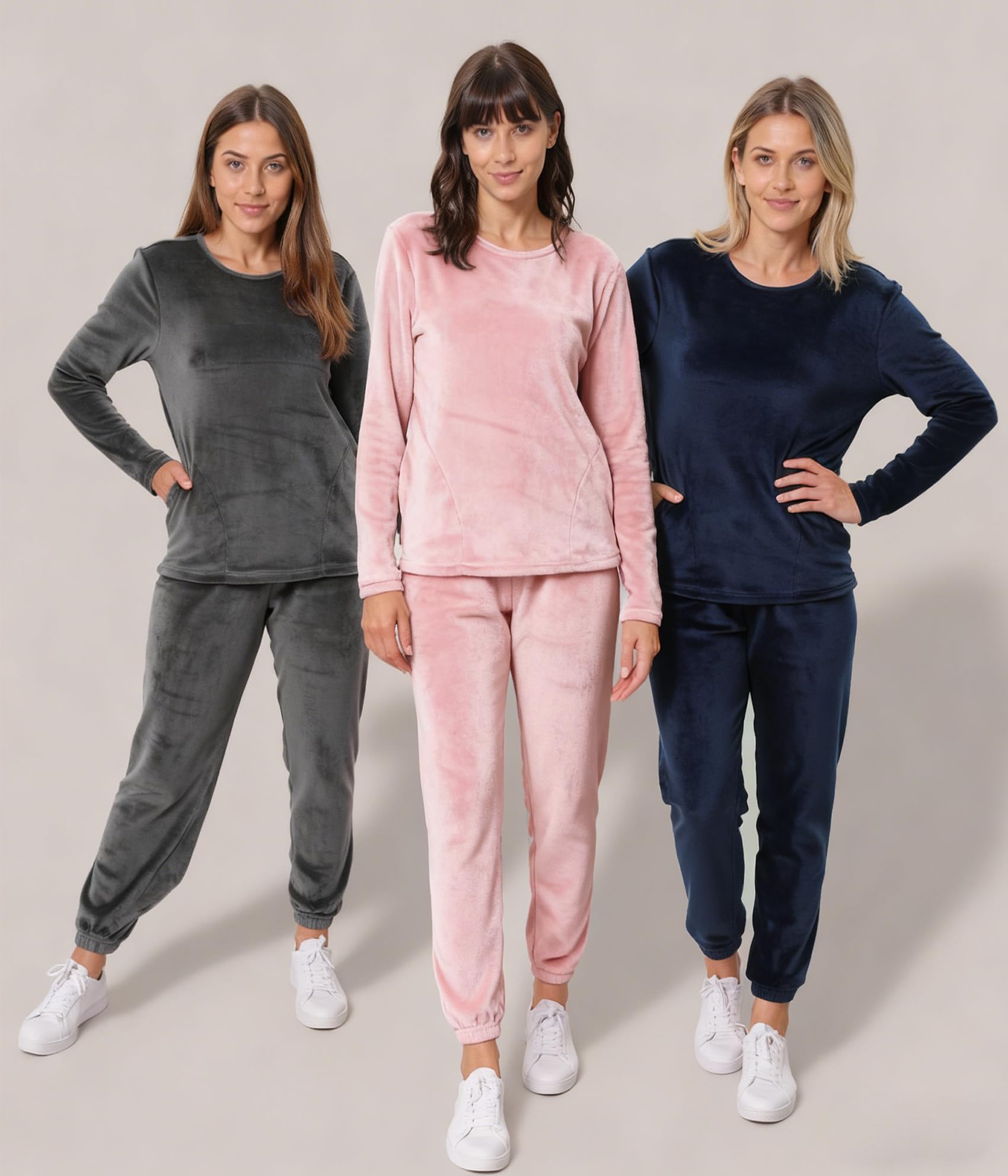 Wayleb Pigiama Donna Invernale Due Pezzi,Velluto Loungewear Tuta Casa Calda Autunno Inverno Manica Lunga Girocollo Maglia Top con Tasche e Pantaloni S-3XL