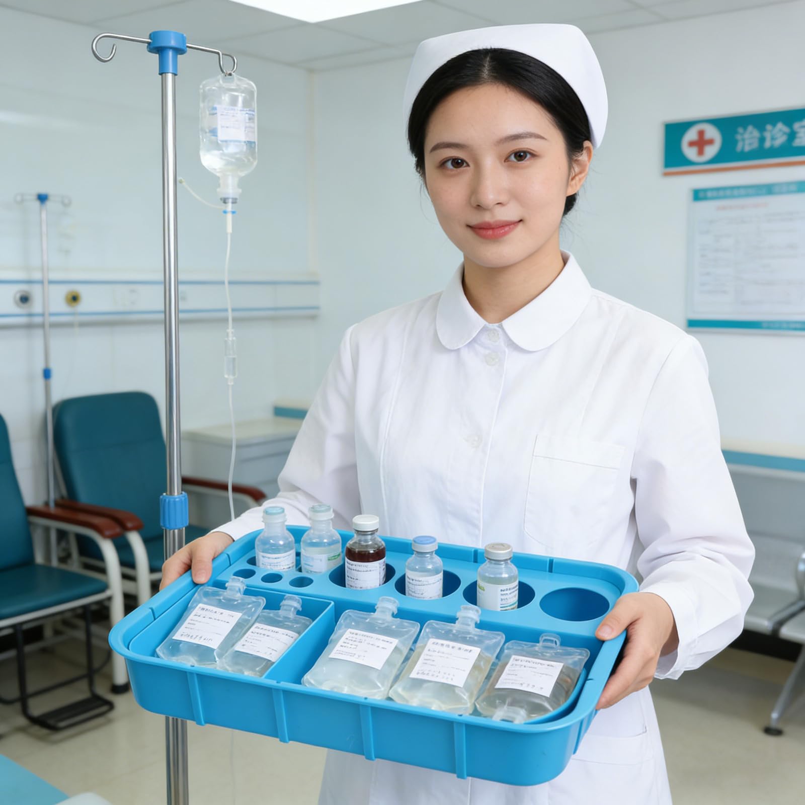 Dispensador de Medicamentos Médico Azul de Plástico Compartimentos Integrados y Diseño Apilable Vertical para Hospitales y Salas de Infusión