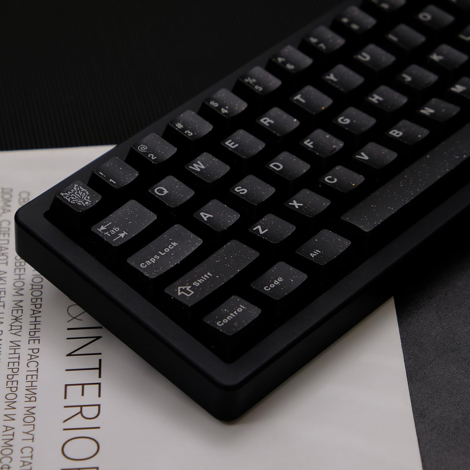 114 Keys Doubleshot Translucent Keycaps, Glitter Black keycaps, Cherry Profile Keycap Set for 60% 65% 75% Mechanical Keyboard Cherry Mx Switches