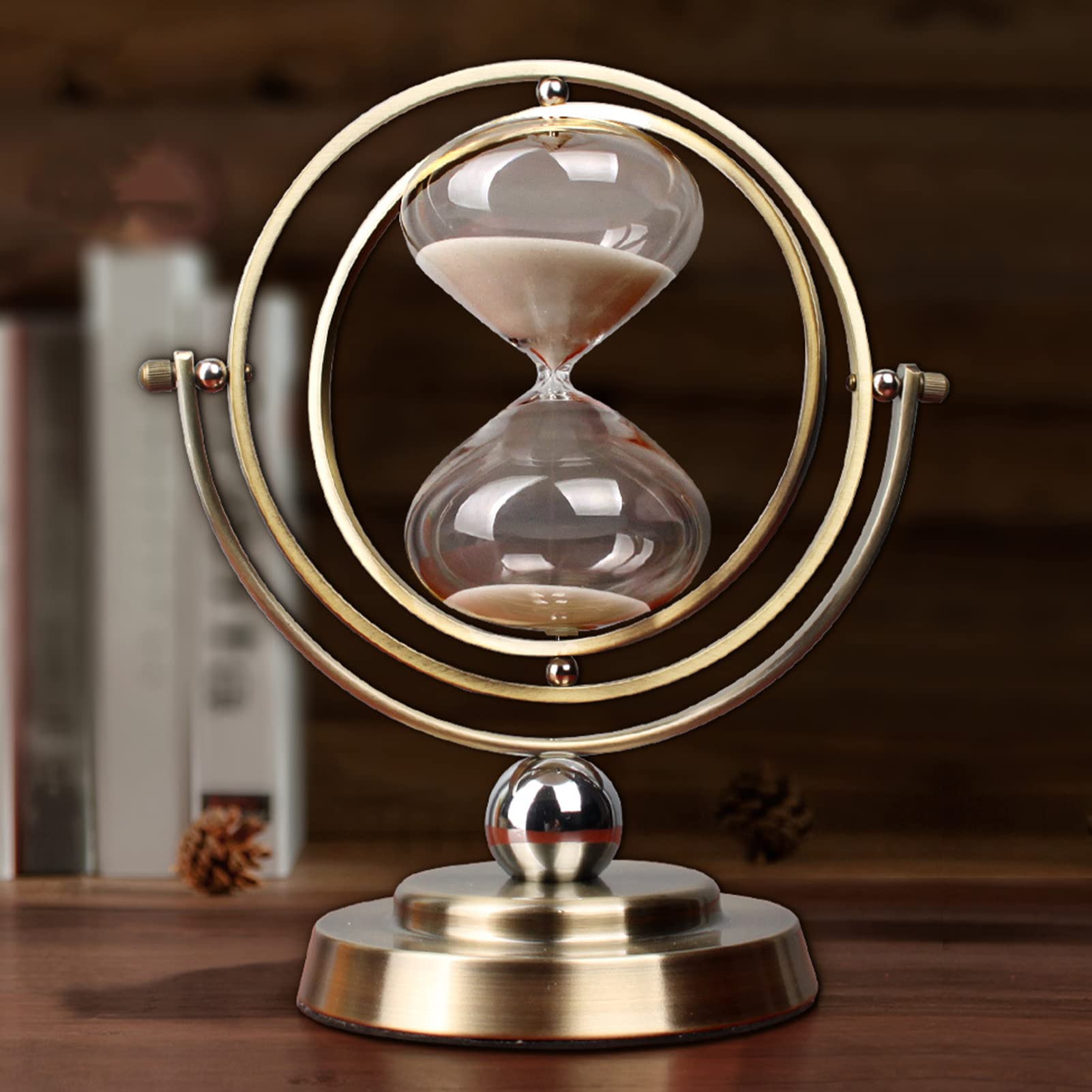 Sanduhr Groß Vintage, Messing, 60 Minuten, 360° drehbar, Schwarz | Versiegeltes Glas verhindert Auslaufen, doppellagige Rotation für flexible Blickwinkel, ideal als Geschenk für Büro