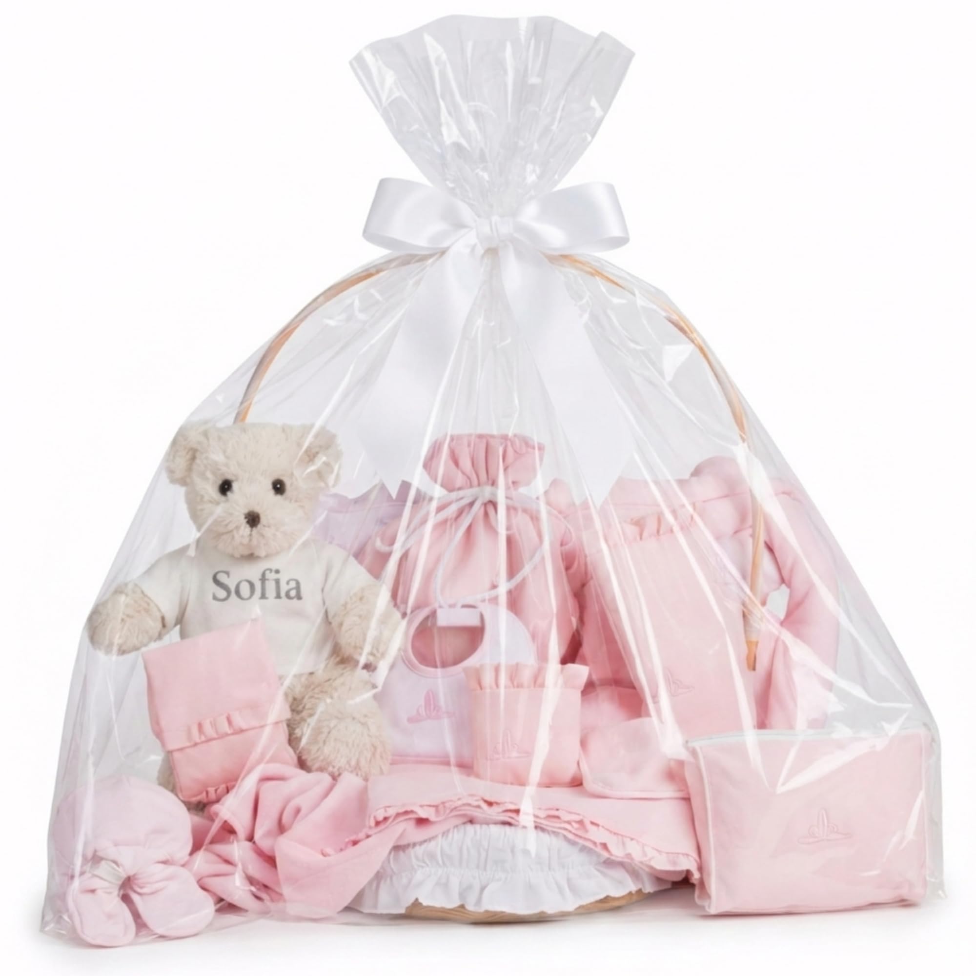 Canastilla Bebe Recien Nacido Personalizada | Cesta Regalos para Bebes Recien Nacidos Premium Clásica Plena | Cesta de Mimbre | 3 a 6 Meses (Rosa) | BebeDeParis