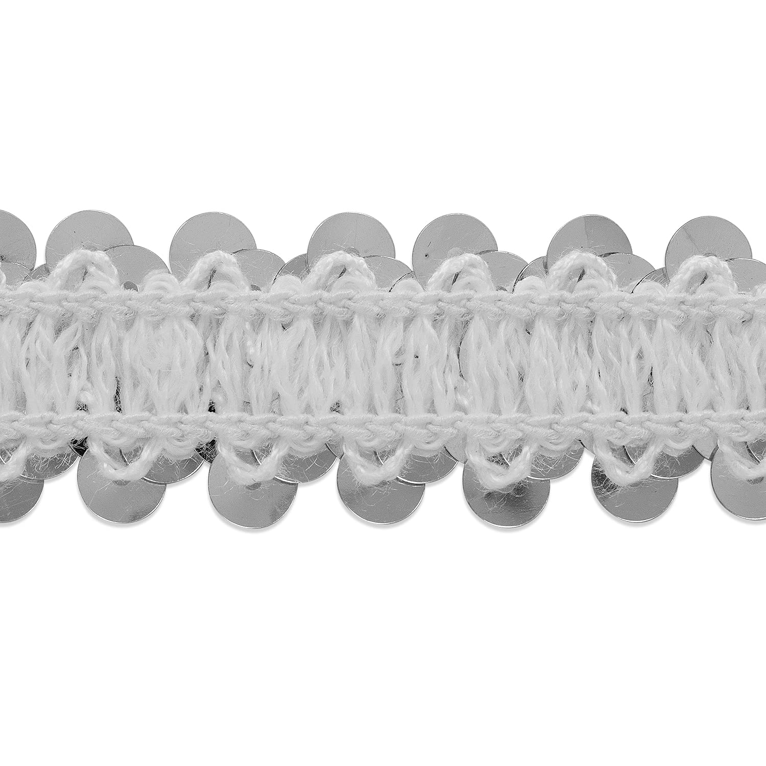 Trims by the Yard 2-Row Metallic Stretch Sequin Trim, 7/8-Inch Versatile Sequins for Crafts, Durable Sequins Trim for Sewing, 10-Yard Cut, Silver