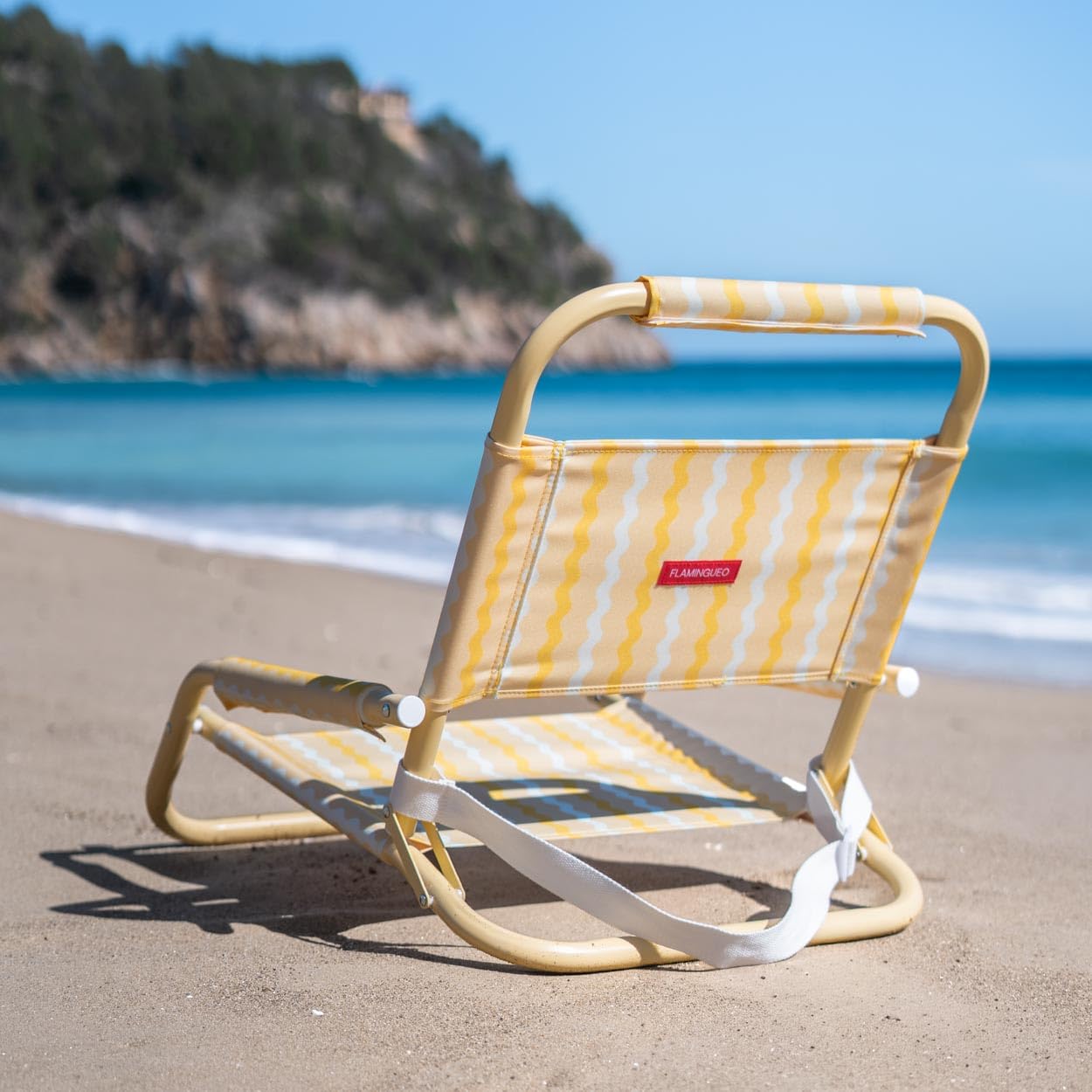 Flamingueo Silla Playa Ligera - Respaldo Plegable - Asa para Transporte - Tejido Poliéster y Aluminio - Amarillo